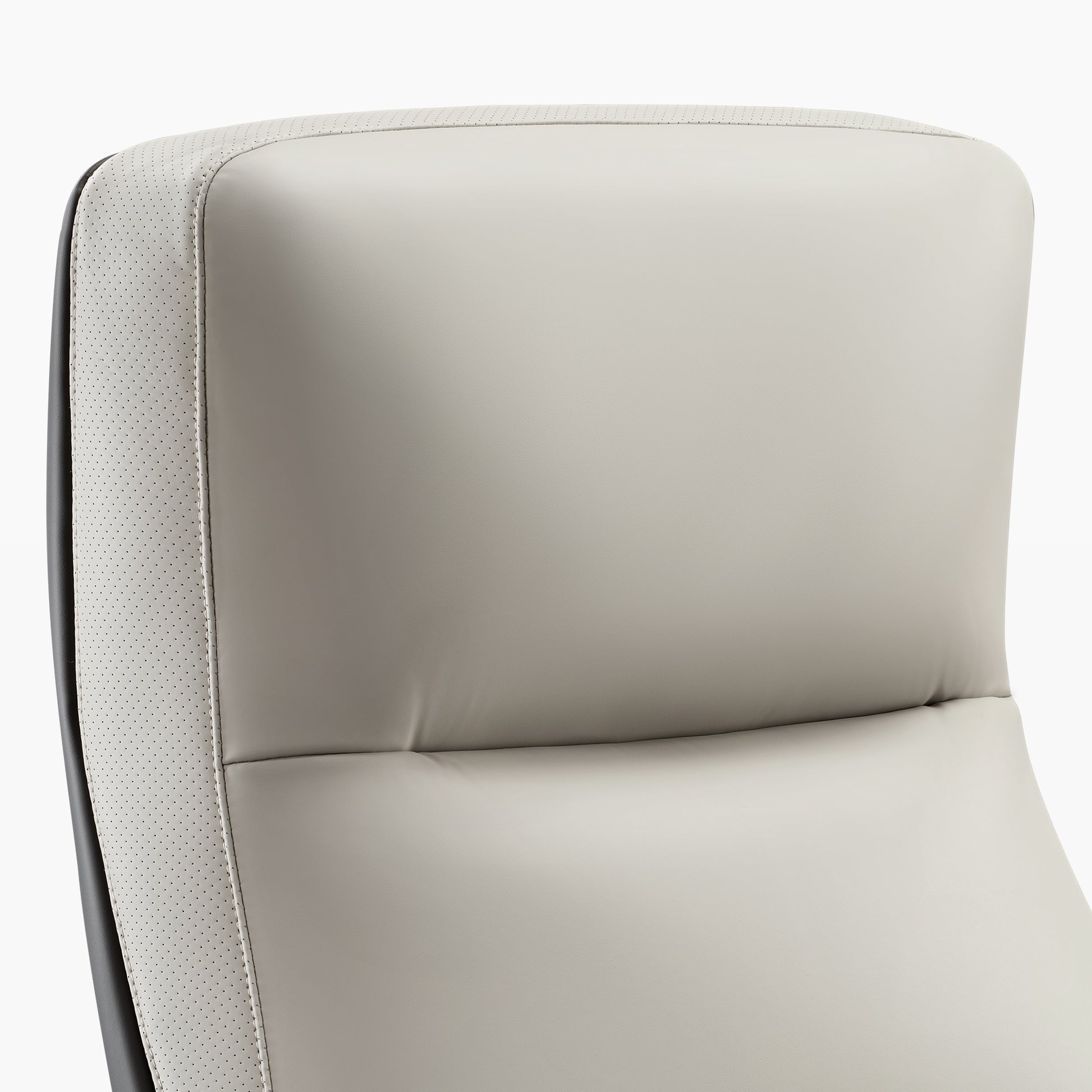Royal II Executive Office Chair Headrest Detail, Cream Leather and Perforated Design, Ergonomic Lumbar Support.