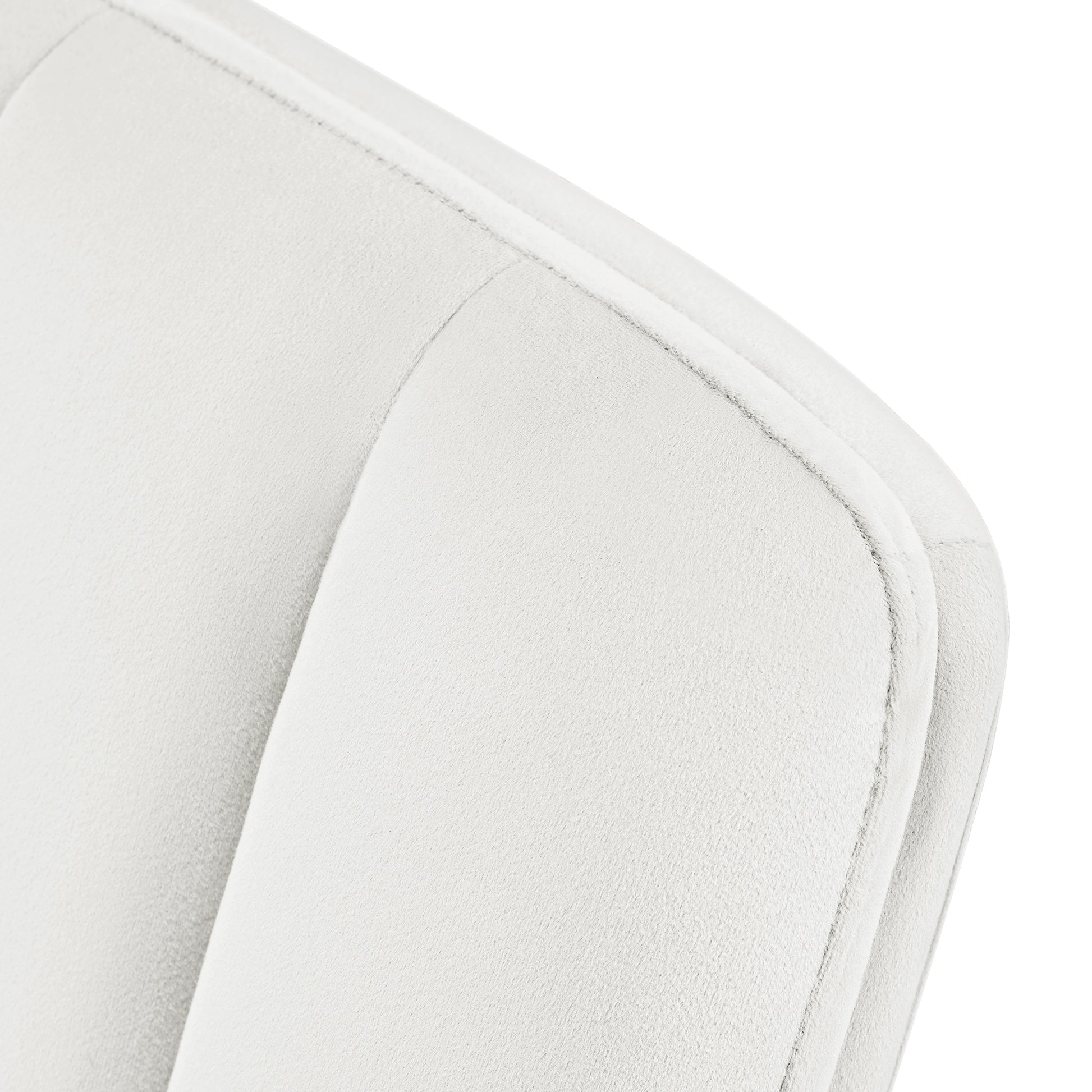 Adena Velvet Office Chair Detail: White Velvet Upholstery and Stitching.