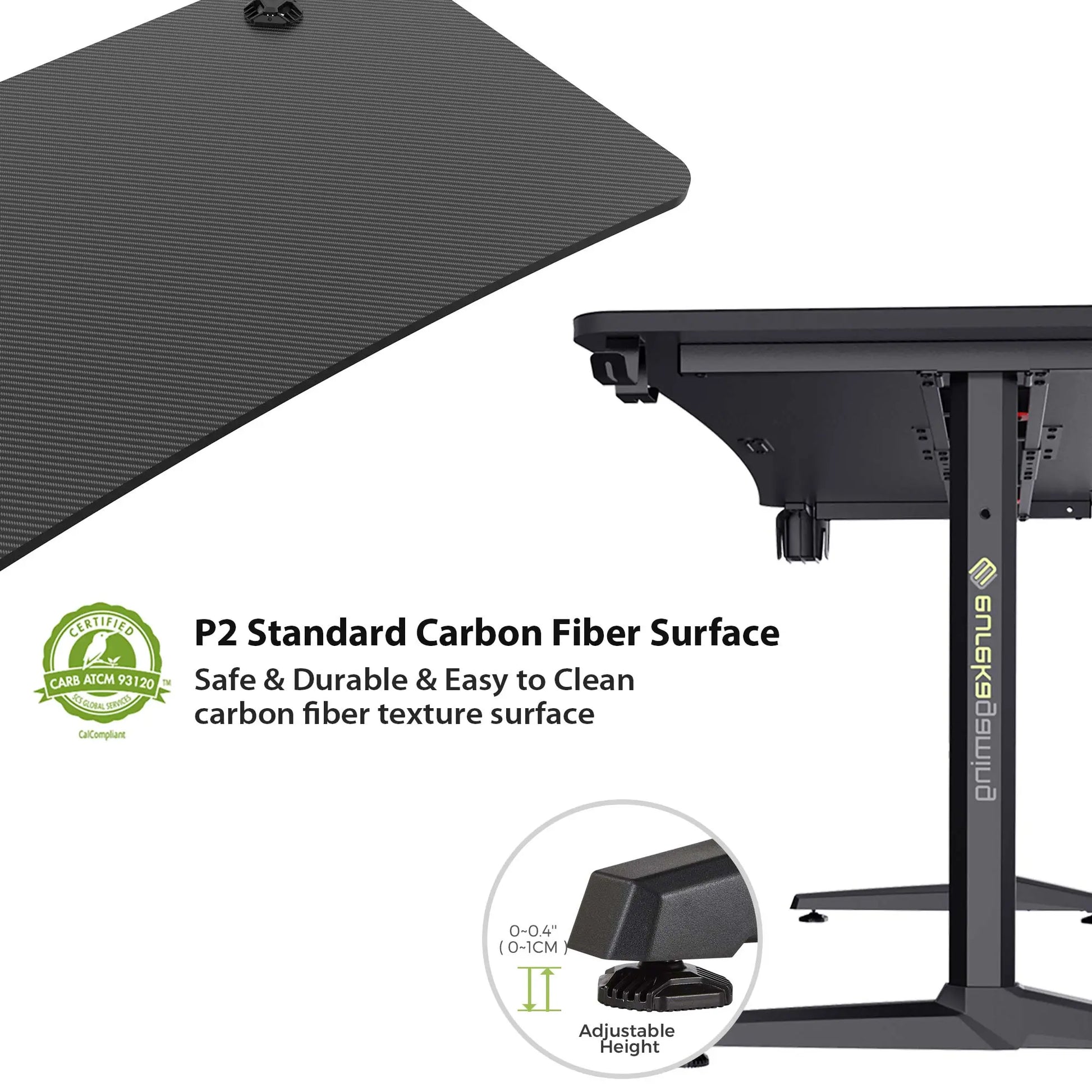 Eureka Ergonomic Gip 60 Gaming Desk With Carbon Fiber Surface and Adjustable Height Feature.