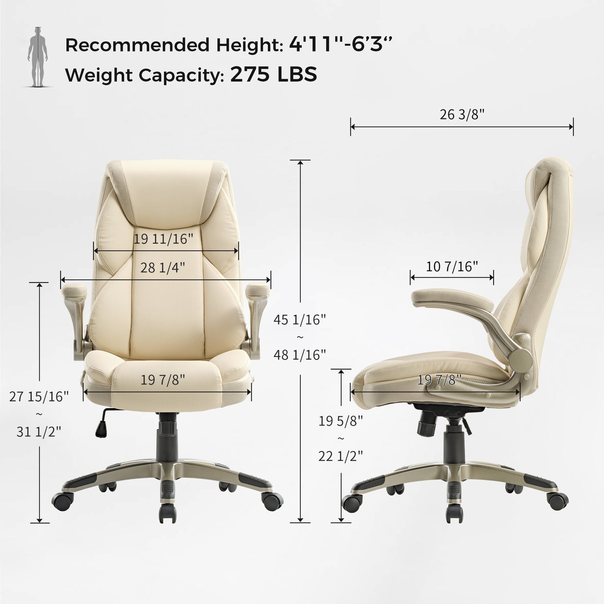 Galene Cream Office Chair Dimensions: Ergonomic Design, Adjustable Height, Weight Capacity 275 Lbs.