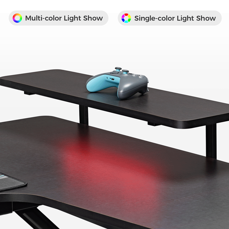 Eureka 74'' U-Shaped Standing Desk, Monitor Shelves with RGB Lighting Switching