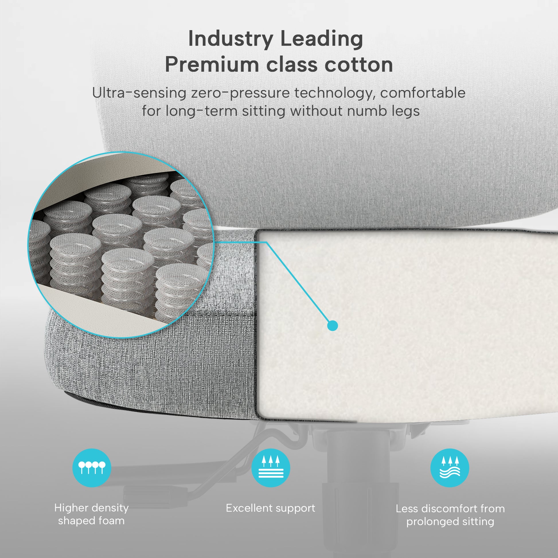 Spring-packed cushion, Silver Gray, Fabric