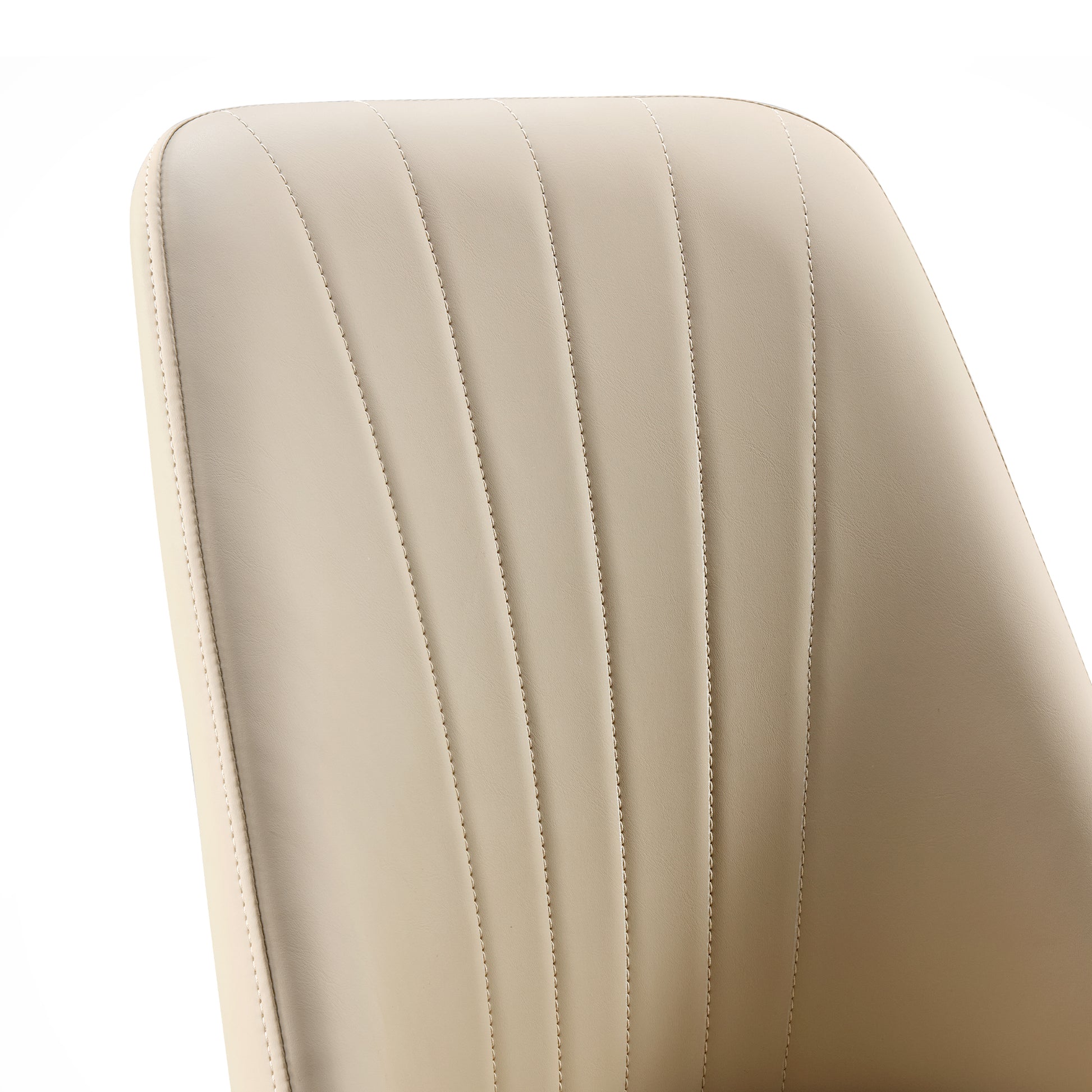 Off-White Pu Leather Dining Chair Back Detail With Vertical Stitching, Chester Style.