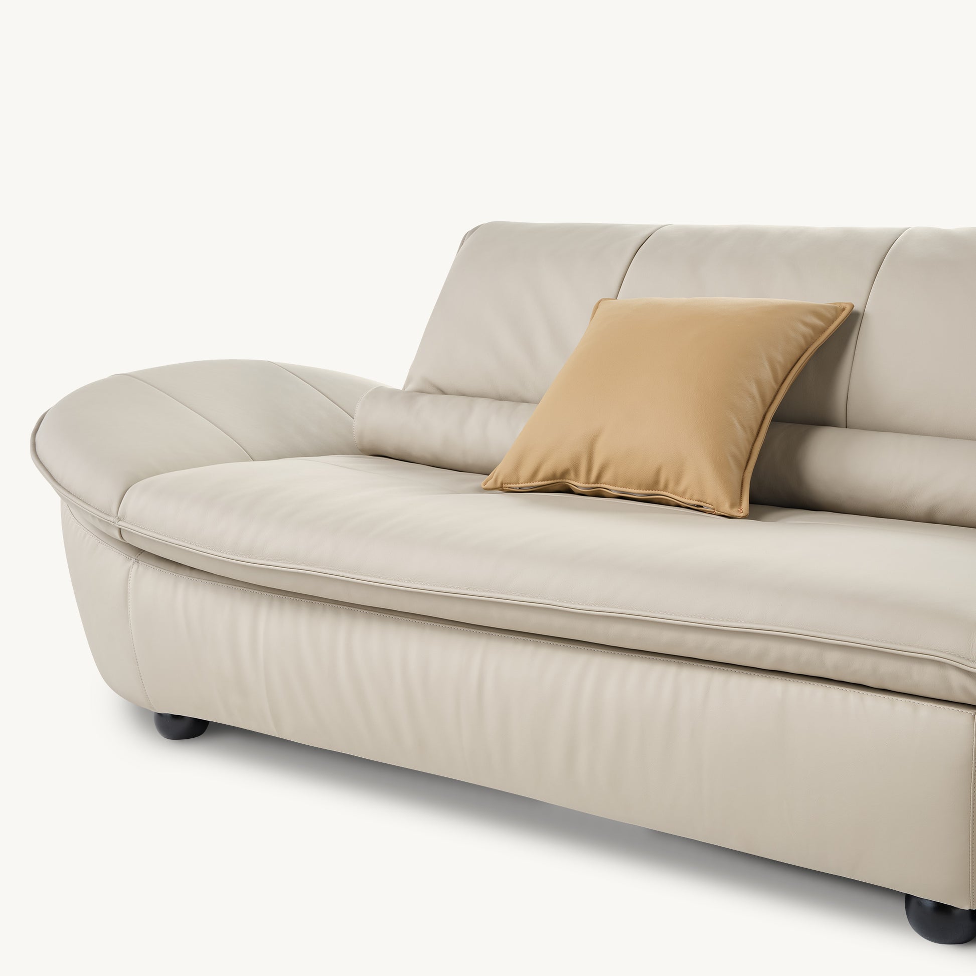 Bella Napa Leather Sofa With Beige Finish, Ergonomic Design With Comfortable Seating.