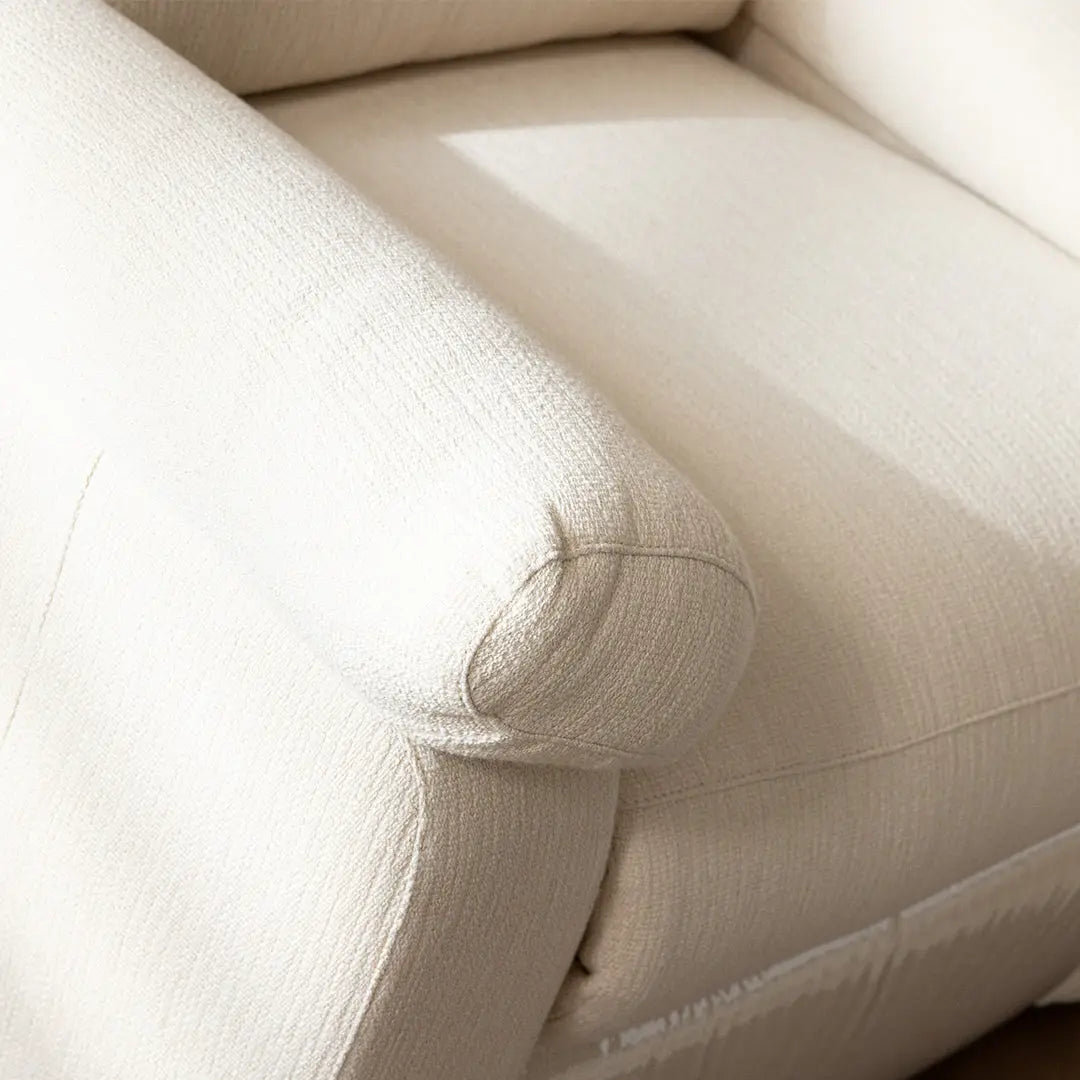 Beige Henry-Armrest Recliner Detail: Cotton-Linen Fabric Armrest and Seat, Zero-Gravity Comfort.