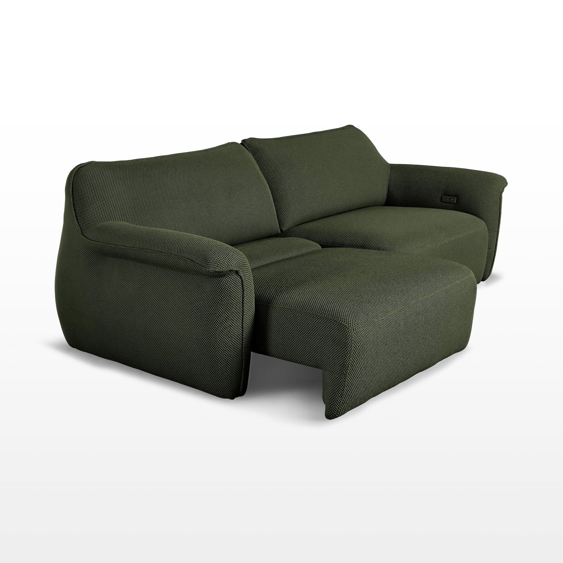 Vero Power Sleeper Sofa in Olive Green Techno 3D Mesh Fabric, Modular Design for Modern Living.