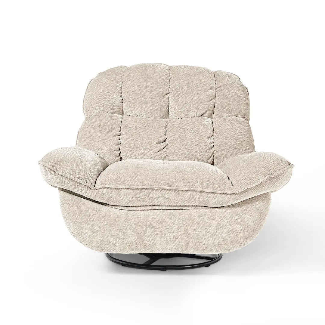 Grayson Manual Recliner Chair in Beige Chenille, Swivel Base for Comfort and Style.