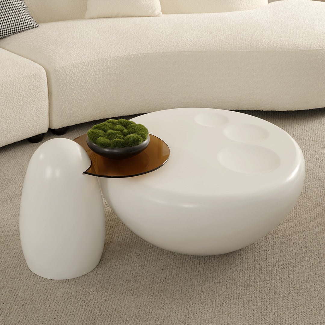 Modern Cat Claw Coffee Table Set With Penguin Side Table. White, Round Design, Modern Living Room Furniture.