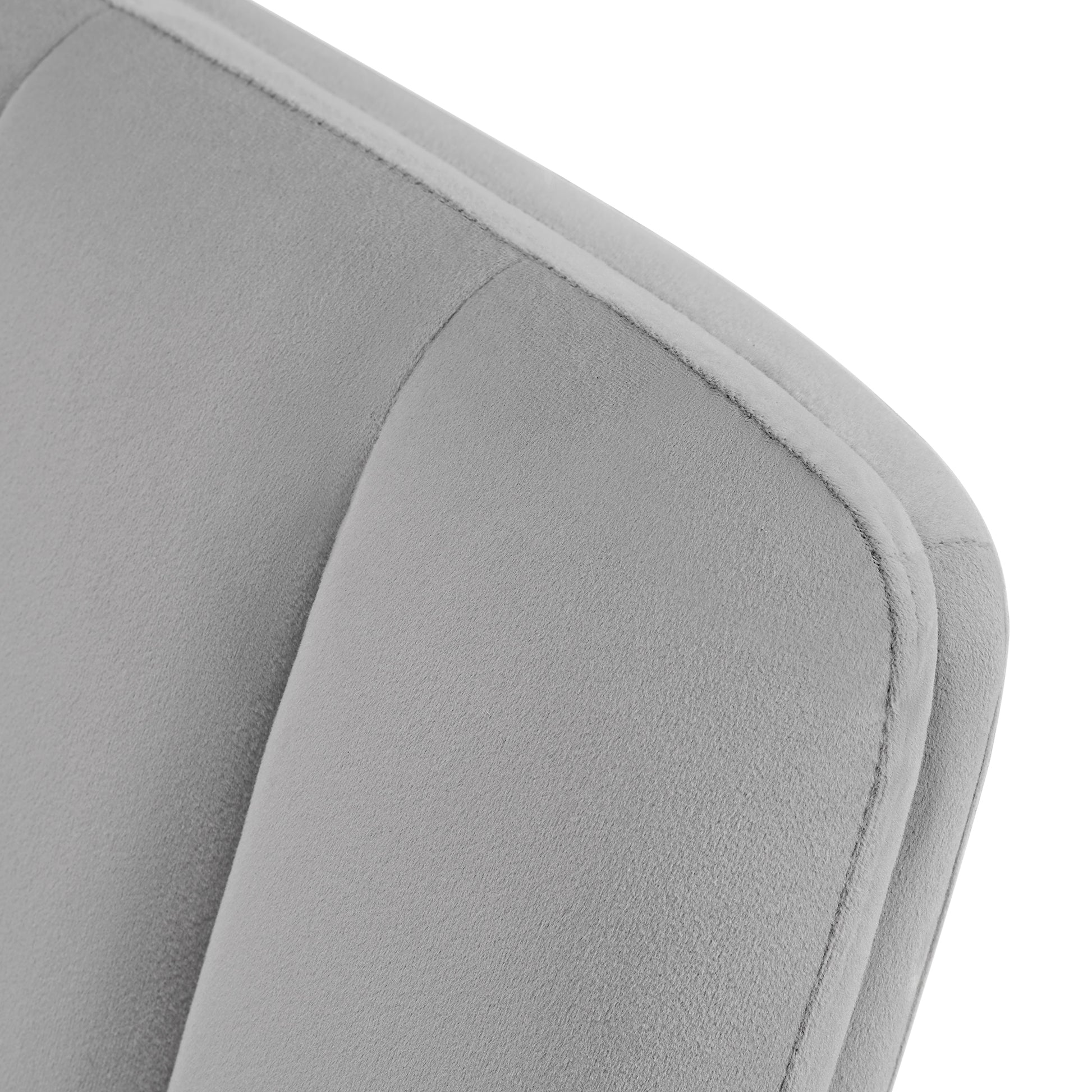 Adena Velvet Office Chair Detail: Gray Velvet Upholstery and Stitching, Glamorous Office Design.