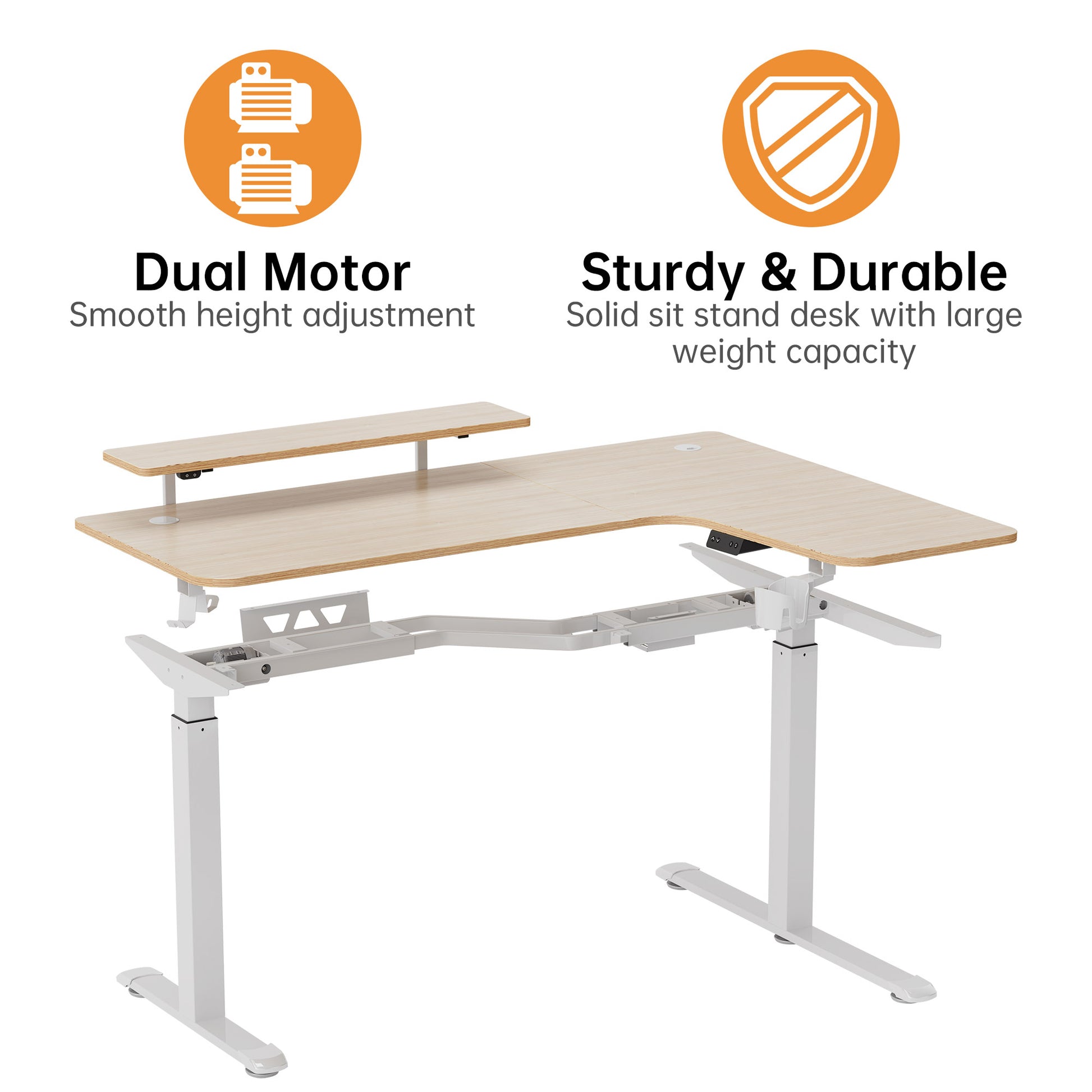 Desk with Dual Motor and Sturdy Structure, Oak / 60" / Right