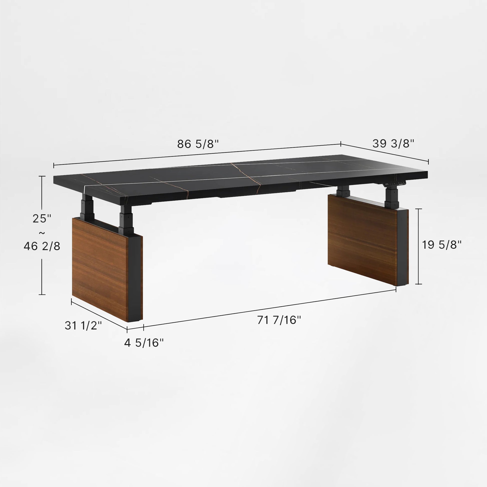 Zen Pro Executive Standing Desk With Black Sintered Stone Top and Wood Cabinets.