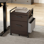23 Rolling File Cabinet With Drawer, Rustic Brown Finish, Fabric Storage Bag, and Books.