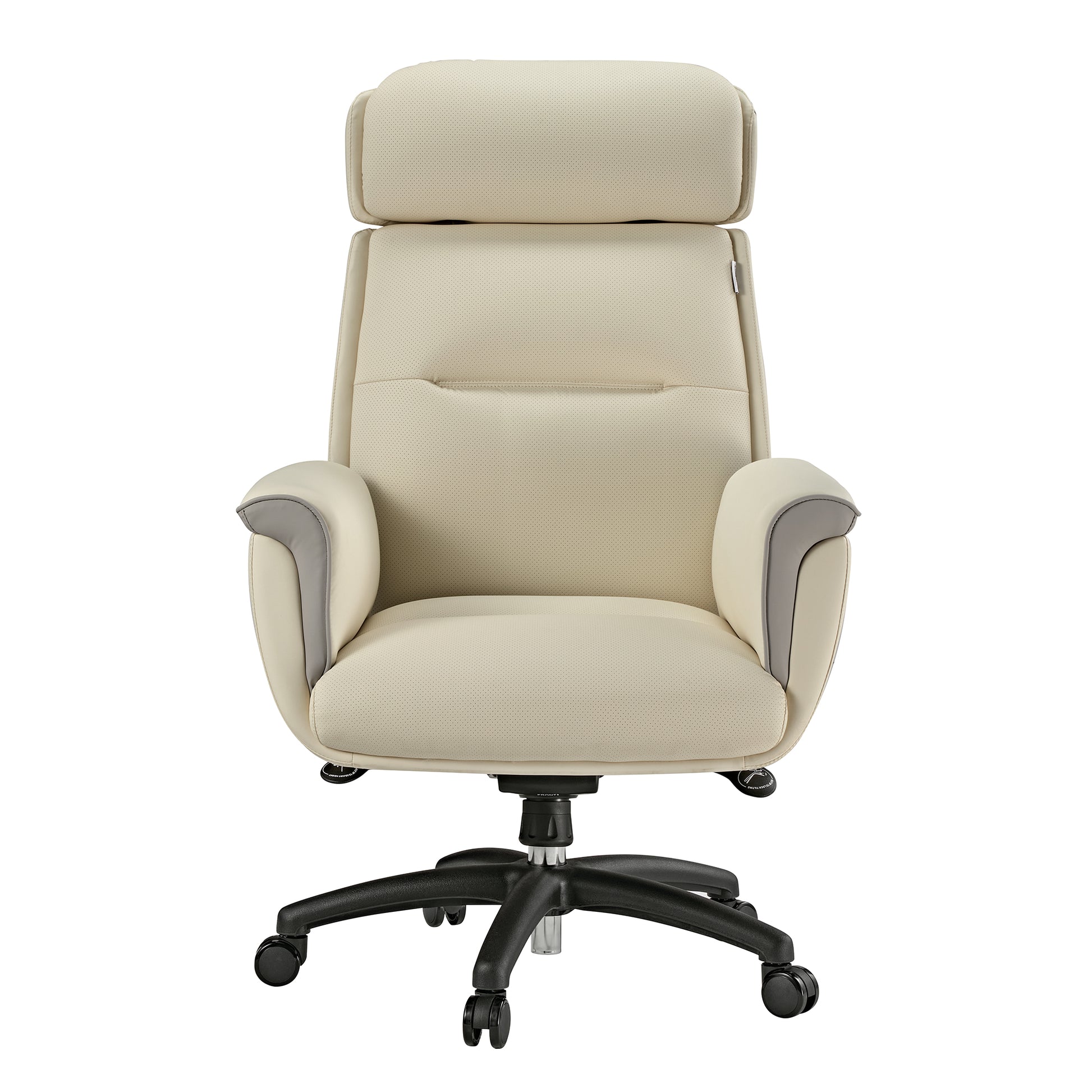 Royal Microfiber Leather Executive Office Chair in Cream With Ergonomic Design, High Back and Headrest.