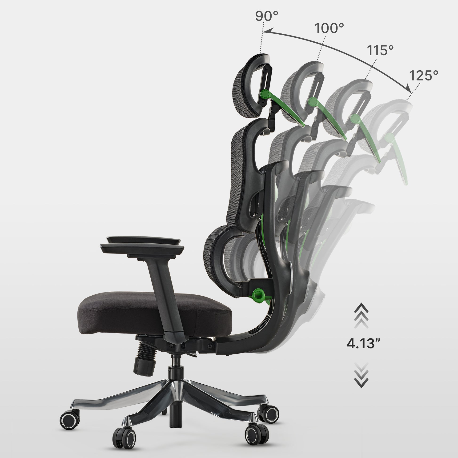 Axion Ergonomic Hybrid Chair: Adjustable Headrest and Black Mesh Back, Ergonomic Design.