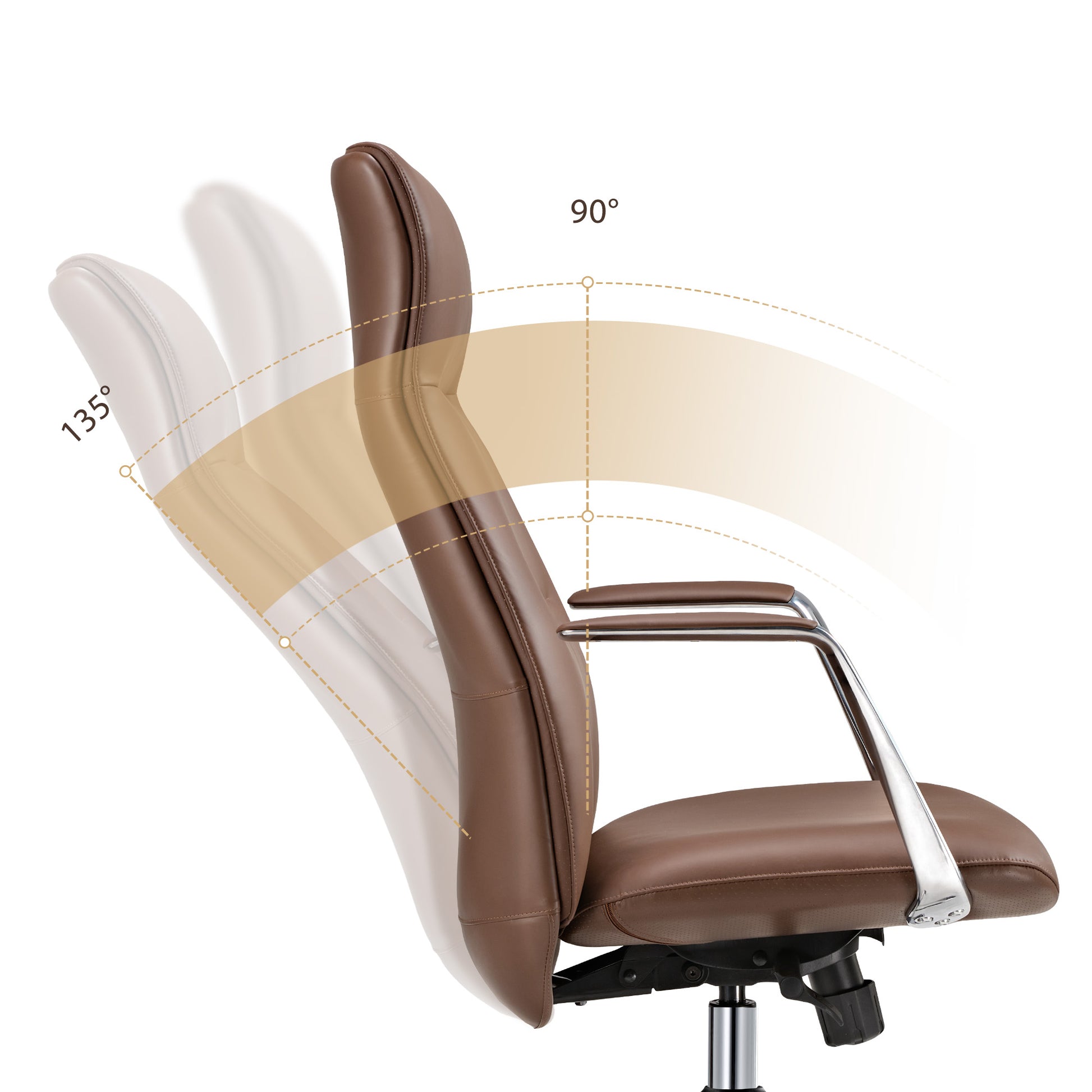Royal Slim Executive Office Chair Adjustable Backrest, Brown Leather, Ergonomic Design, Adjustable 90°-135° Angle.