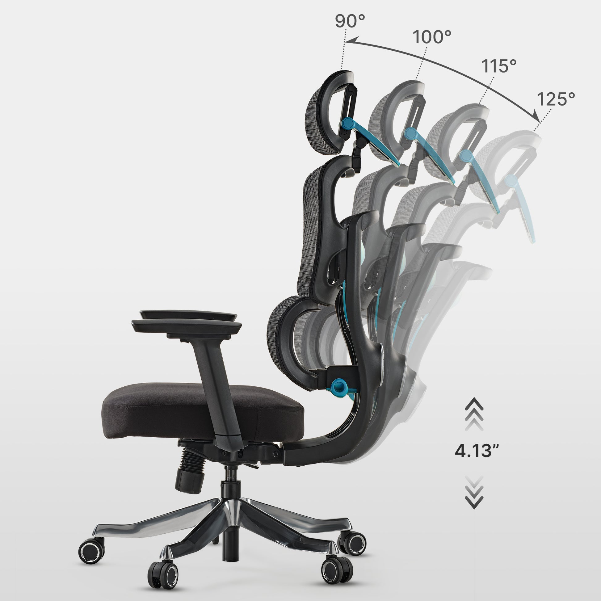 Ergonomic Axion Chair With Adjustable Headrest, Black Mesh, Tilt Angles for Gaming Or Work Comfort.