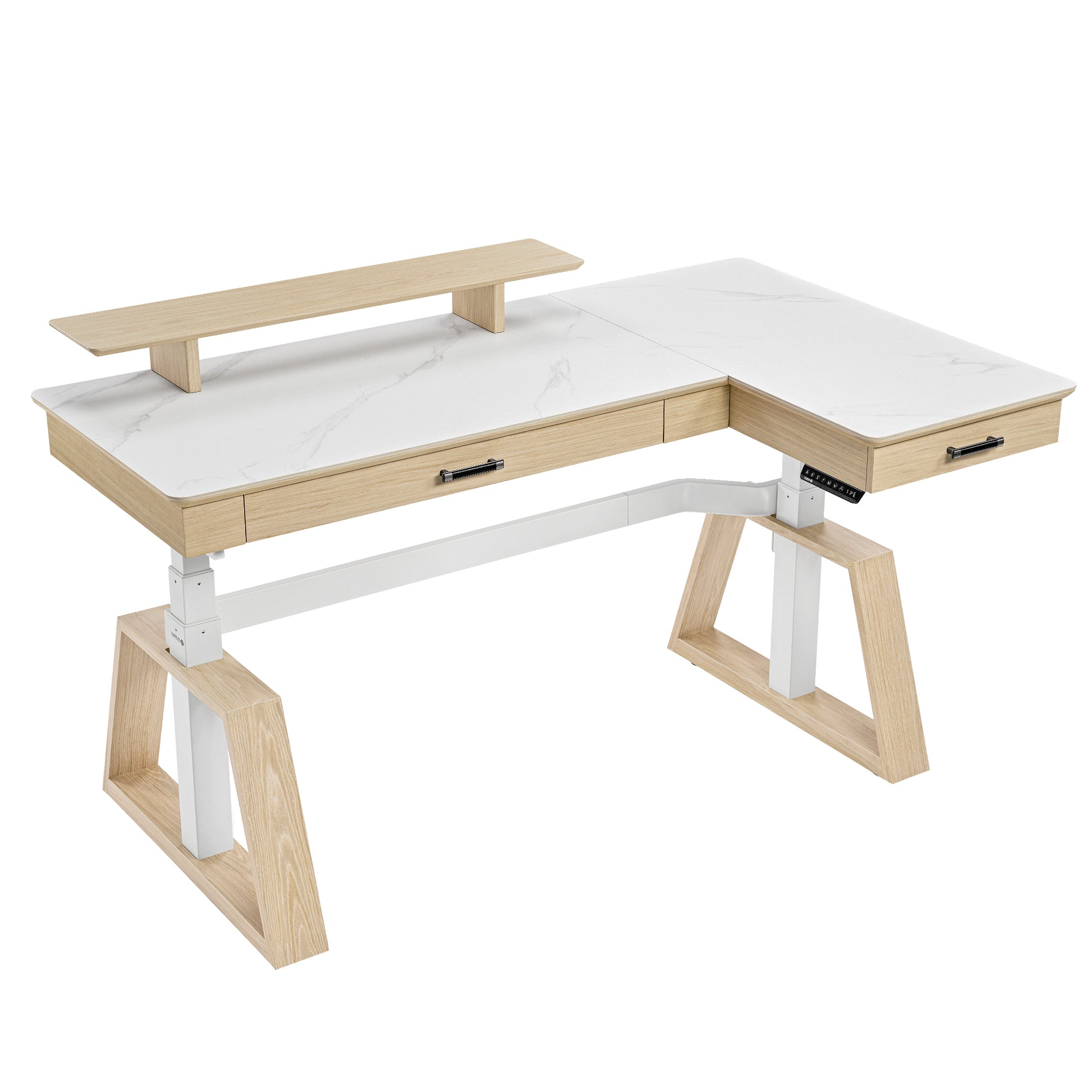 Eureka Ergonomic Ark Pro L-Shaped Standing Desk With White Sintered Stone Top, Height Adjustable Executive Desk.