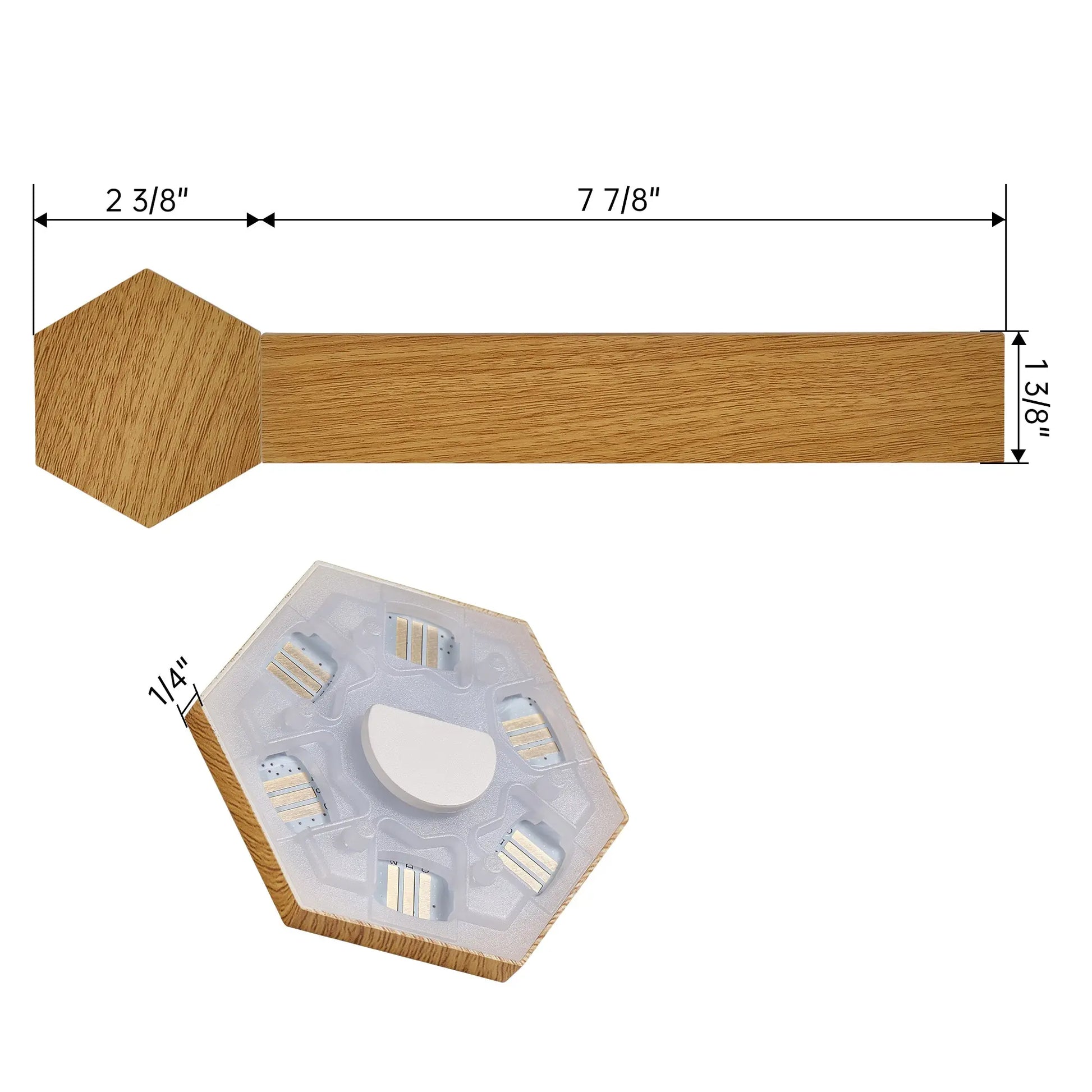 Soho Art Lighting Smart Rgb Led Wall Light Showing Dimensions, Wood Material, and Led Components.