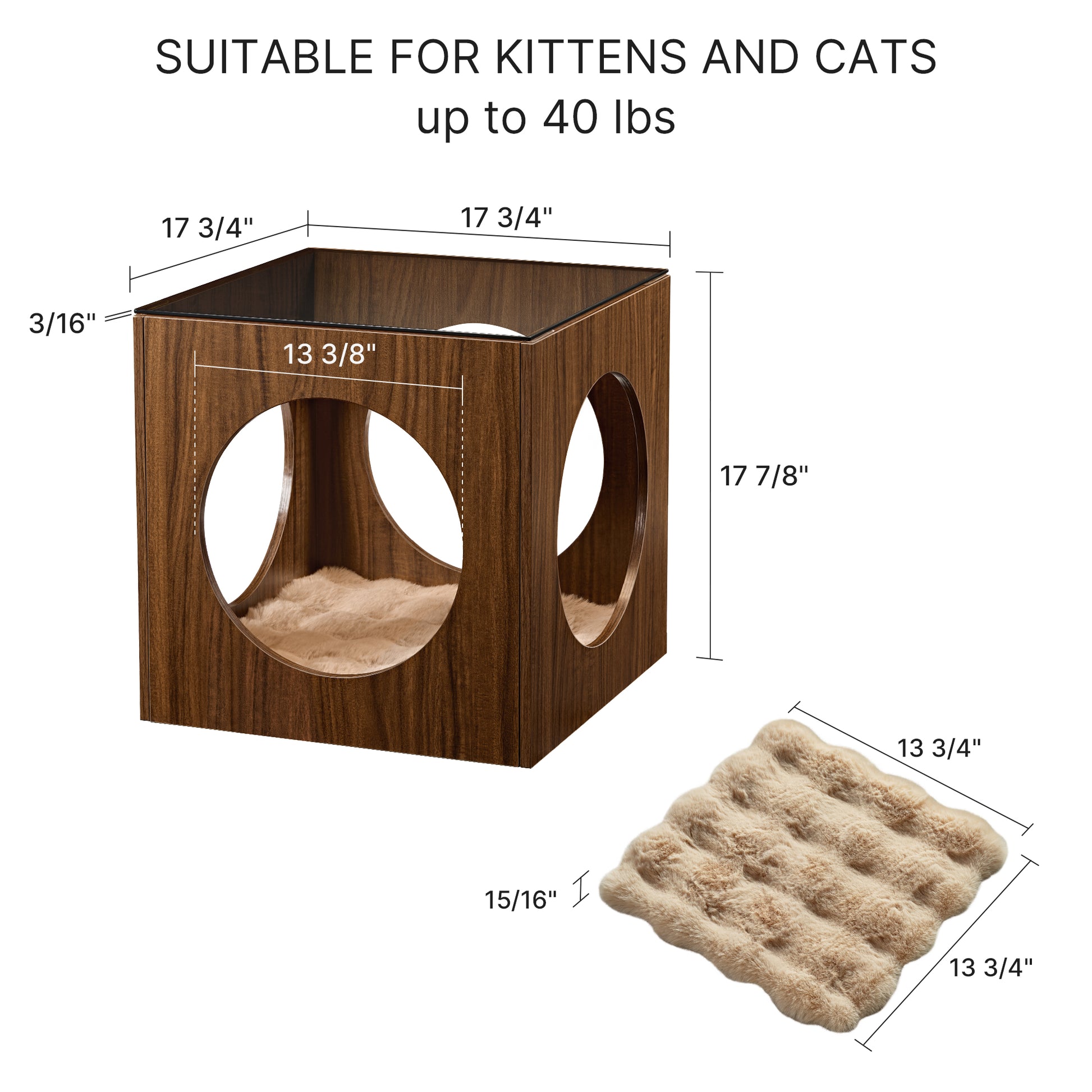 17.72" Peek-a-Boo Cat Bed Side Table Product Dimensions
