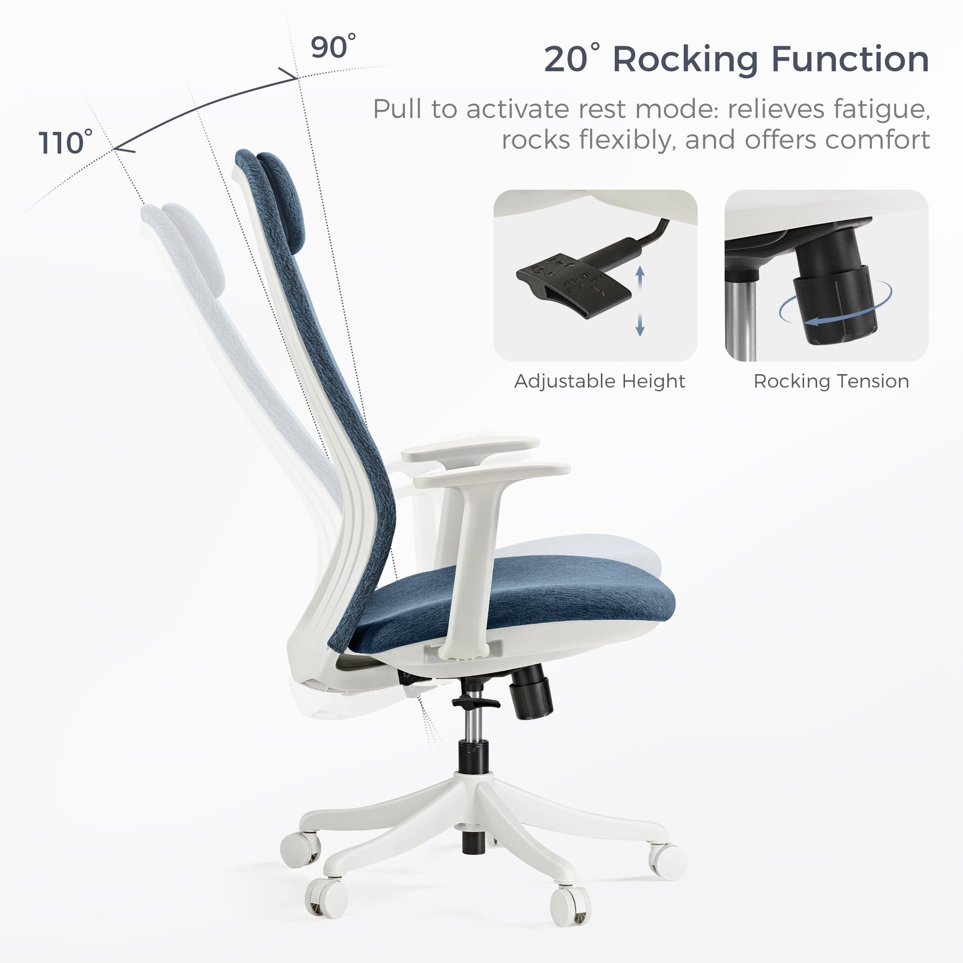 Skylar-Lite Duo Hue Ergonomic Office Chair With 20° Rocking Function, Adjustable Height and Rocking Tension.