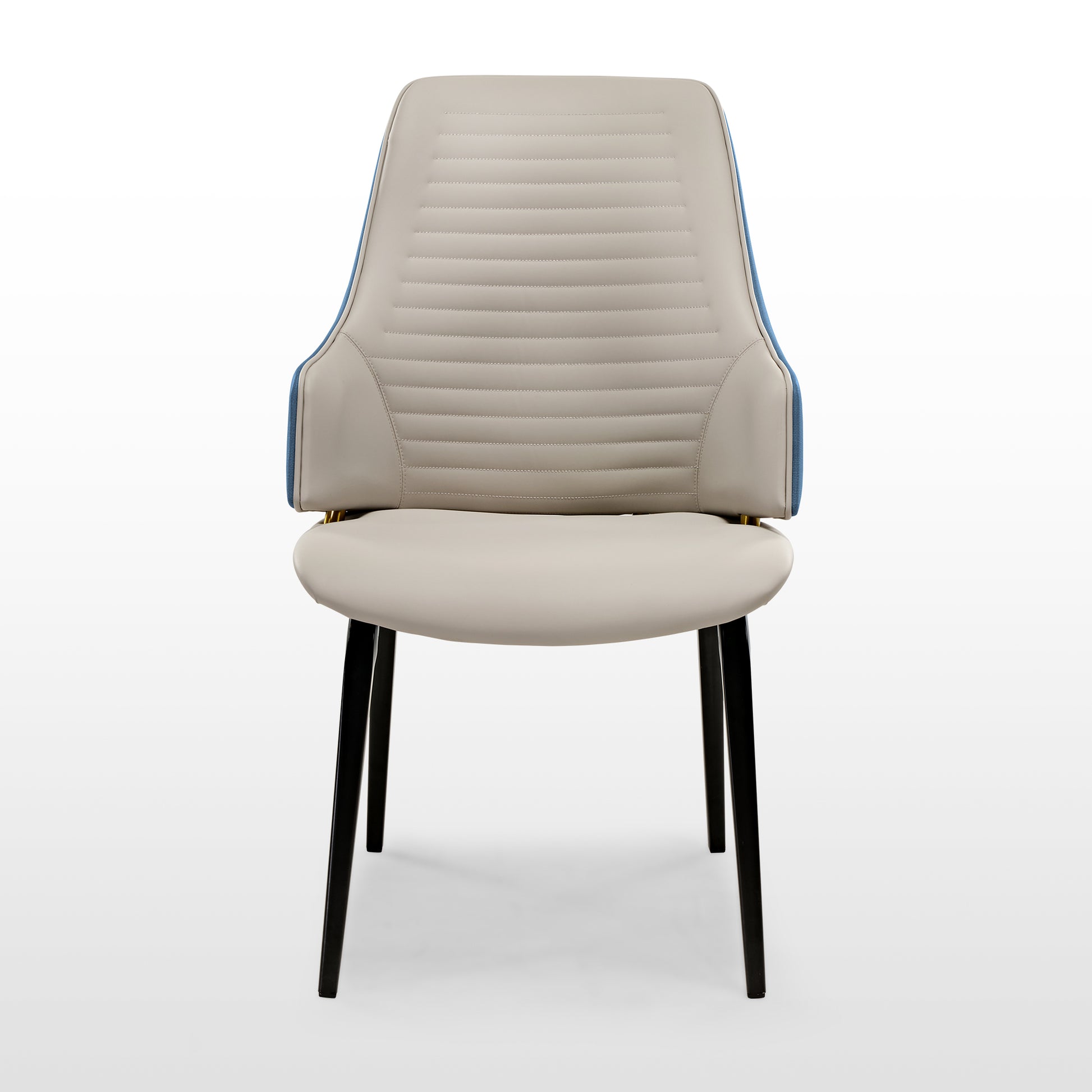 Juliet Dining Armchair - Cream Leather Seat With Blue Accents, Black Legs. Modern Dining Room Furniture.