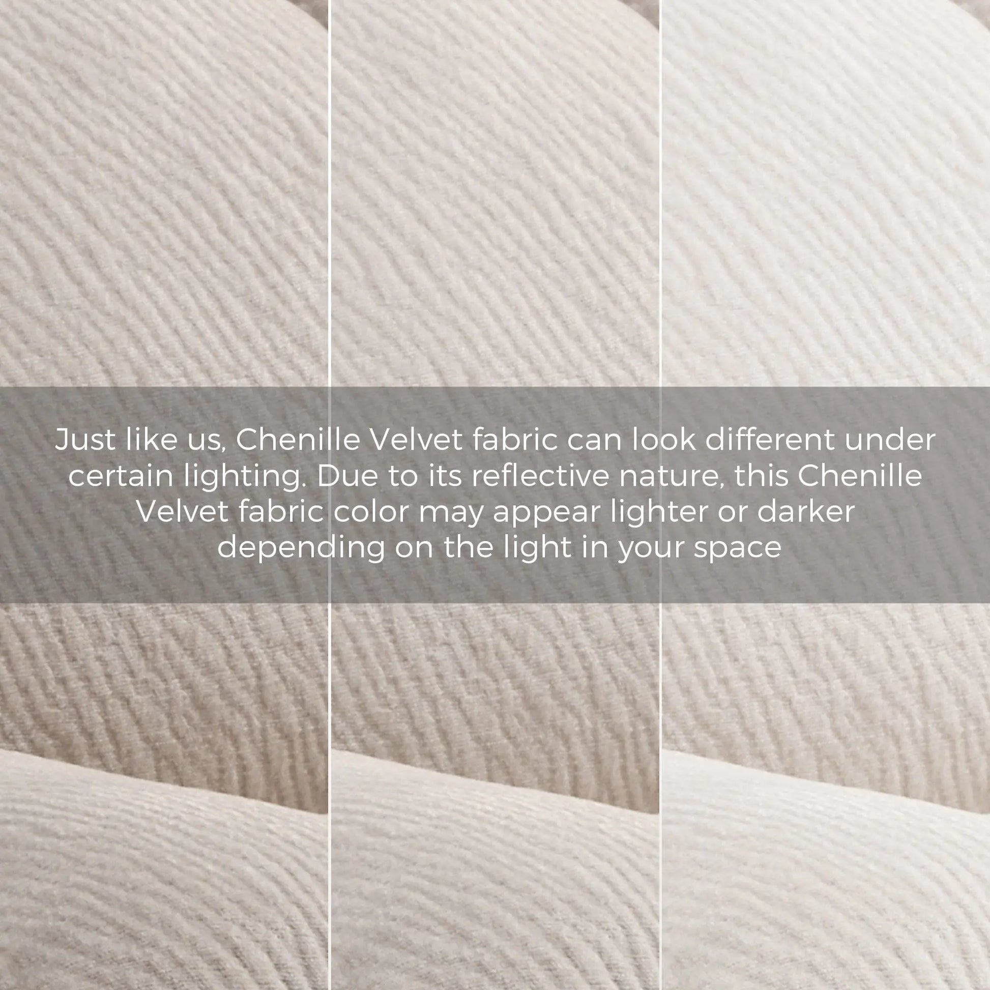 Grayson Recliner Chair Beige Chenille Fabric Detail, Showing Reflective Nature and Lighting Variation.