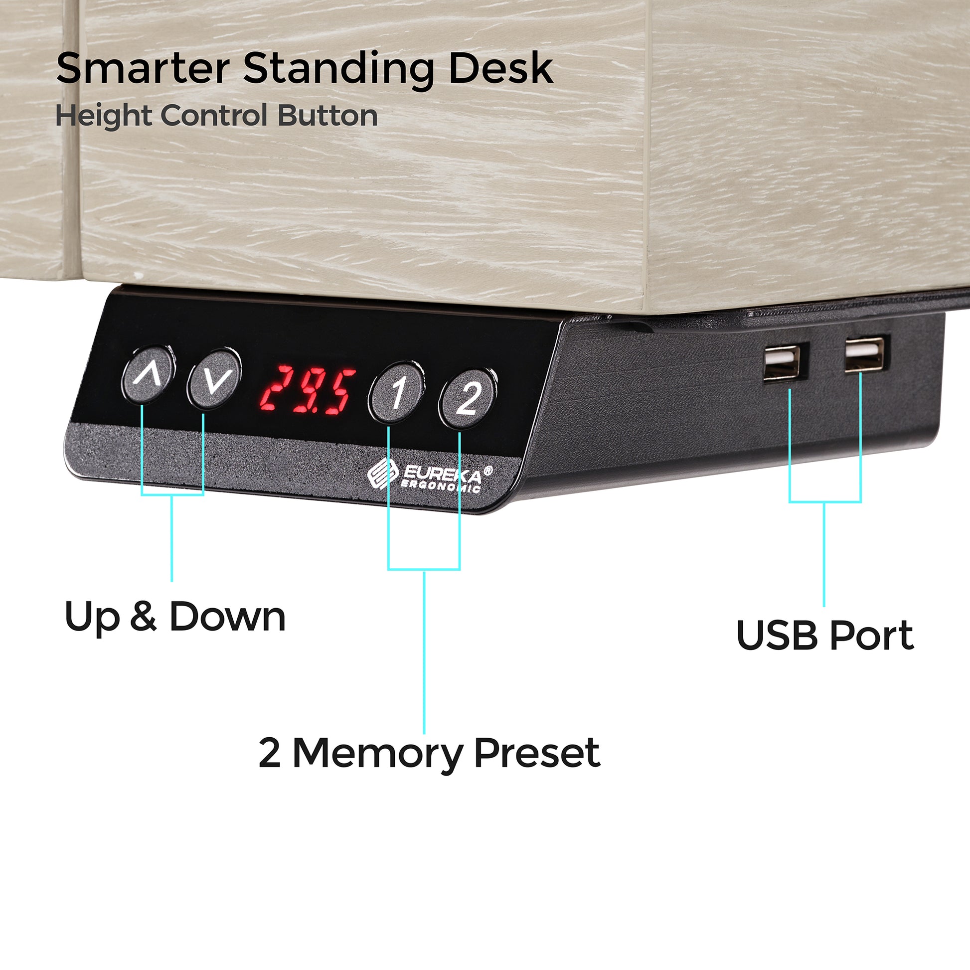 Eureka Ergonomic George Slate Desk Control Panel With Height Adjustment, Memory Presets and Usb Ports.