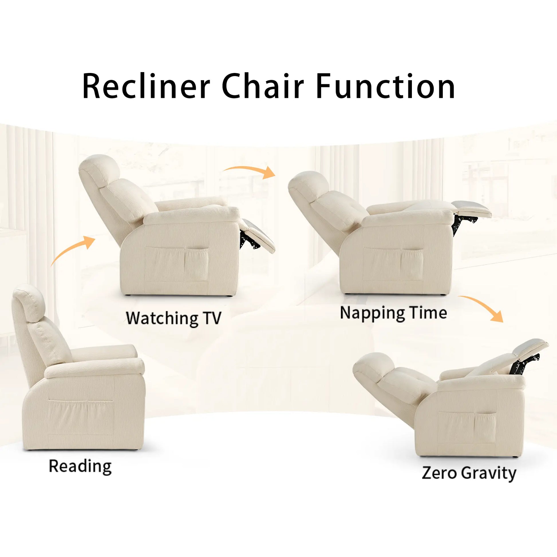 Henry-Armrest Recliner Chair: Functions for Watching Tv, Napping, Reading & Zero Gravity, Cotton-Linen.