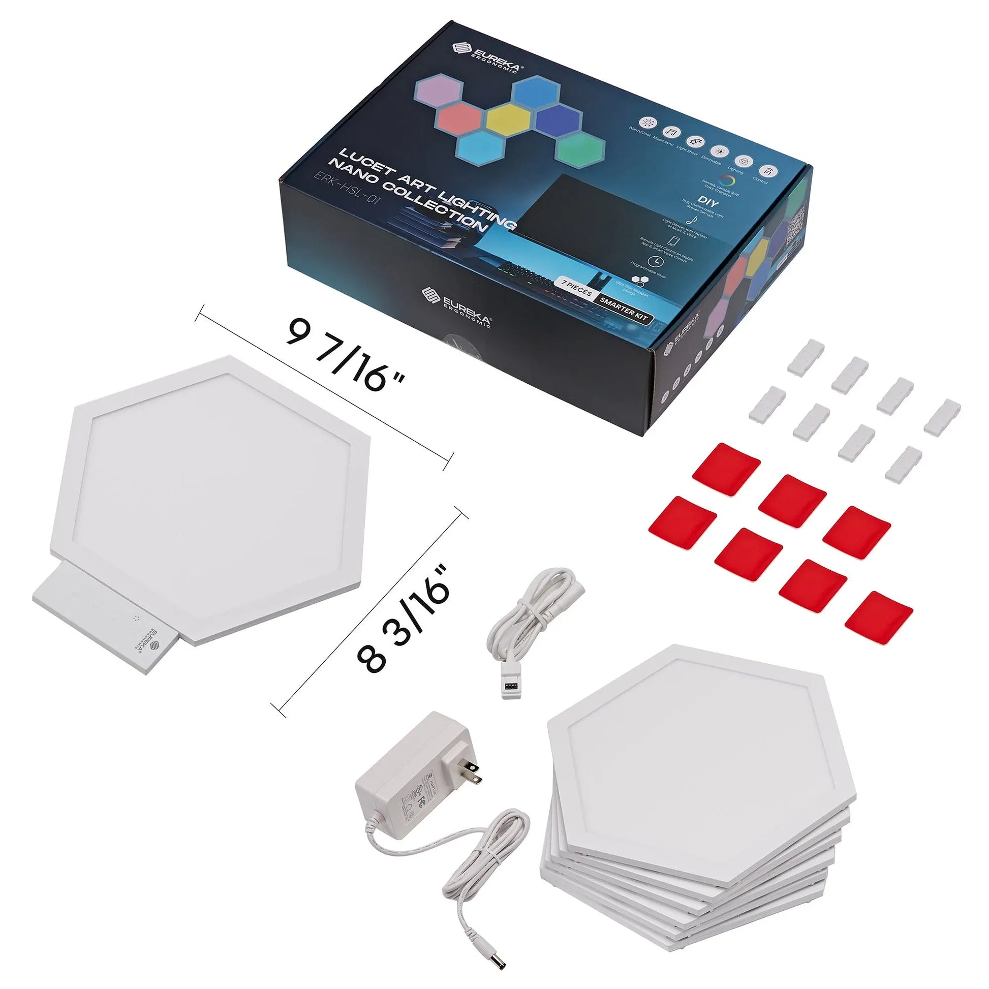 Lucet Art Lighting Nano Collection: Hexagon Led Smart Panels, Featuring Music Sync and Voice Control.