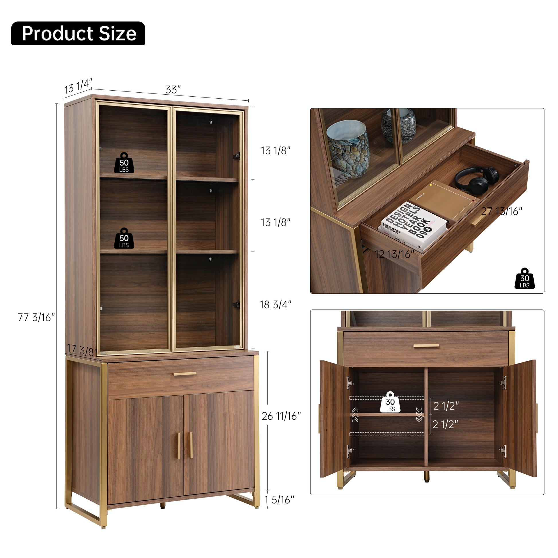 Eureka Ergonomic 77 Walnut Bookshelf With Dimensions: 77 3/16 Tall and 33 Wide, Storage Cabinets With Weight Capacity.