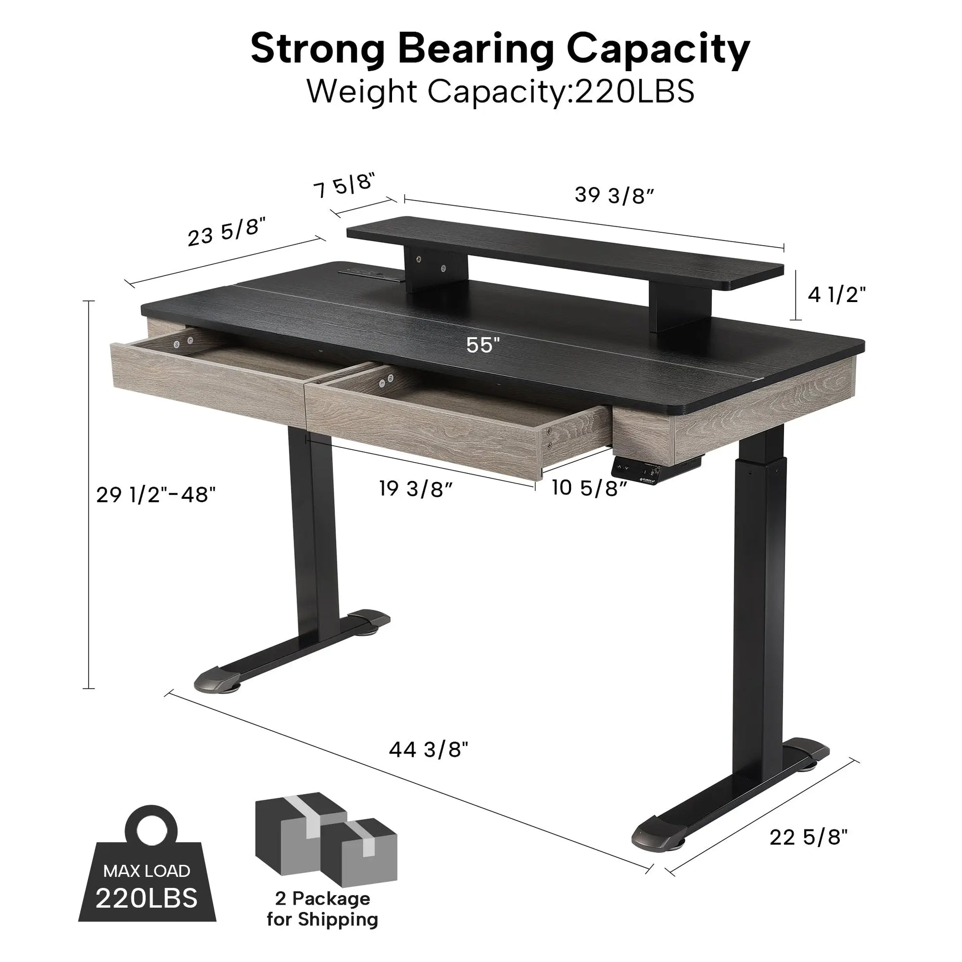 Eureka Ergonomic 47 Standing Desk With Drawers, Black Top and Wood Finish, 220Lbs Capacity.
