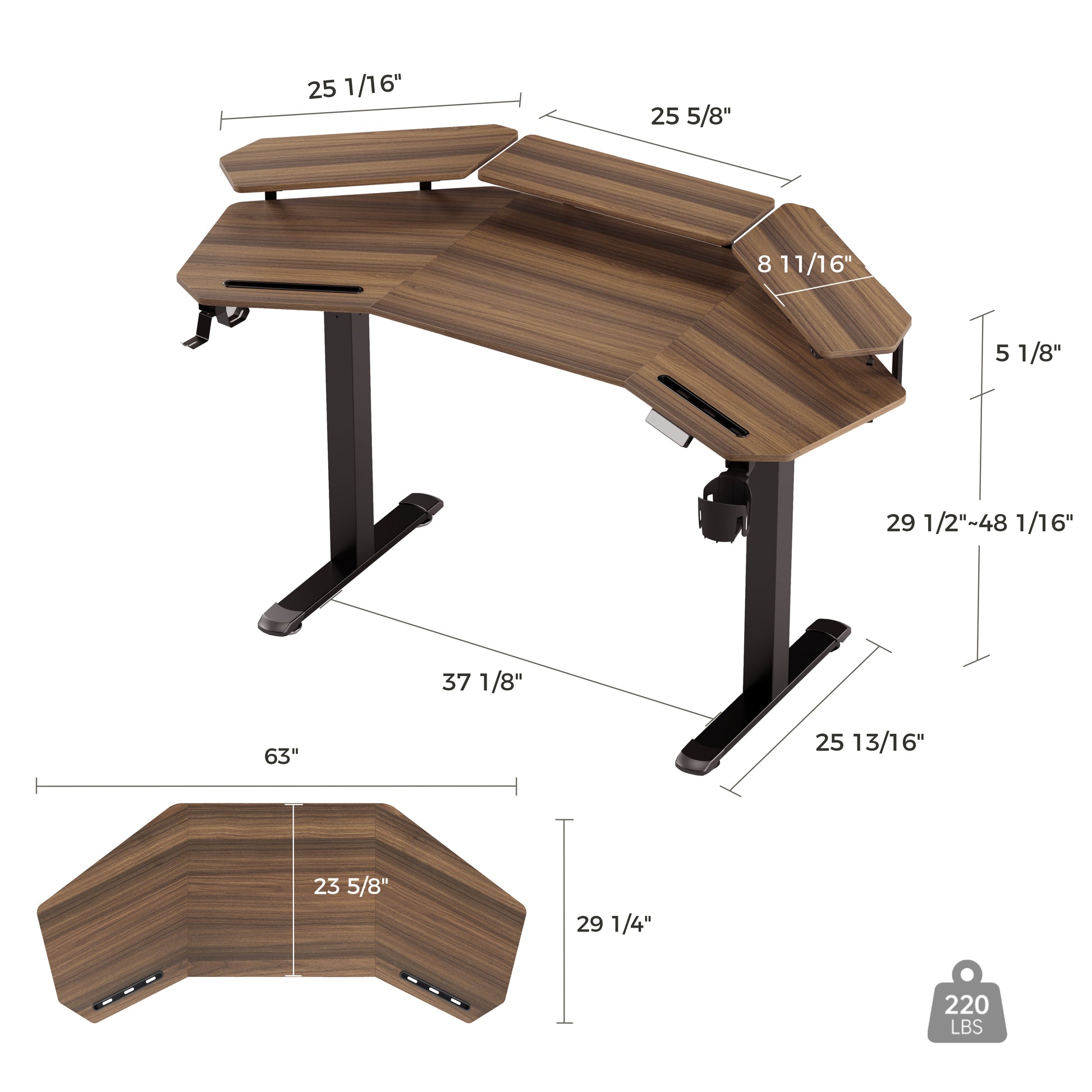 Eureka Ergonomic Aero Pro 63 Wing-Shaped Standing Desk, Walnut Finish With Accessories, Ergonomic Design for Home Office.