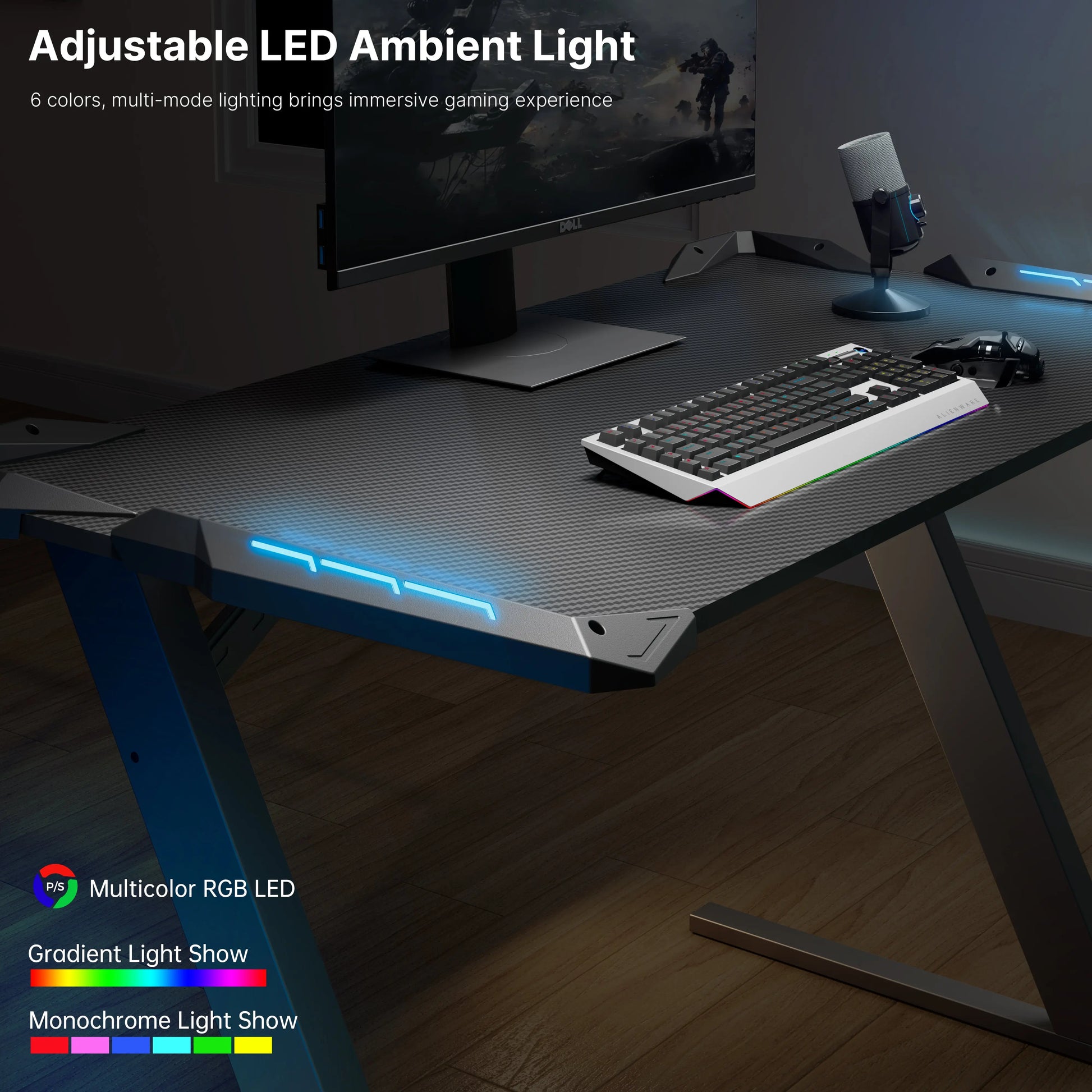 Gaming Desk With Rgb Led Lighting. Featuring Adjustable Ambient Light With 6 Colors and Immersive Gaming Experience.
