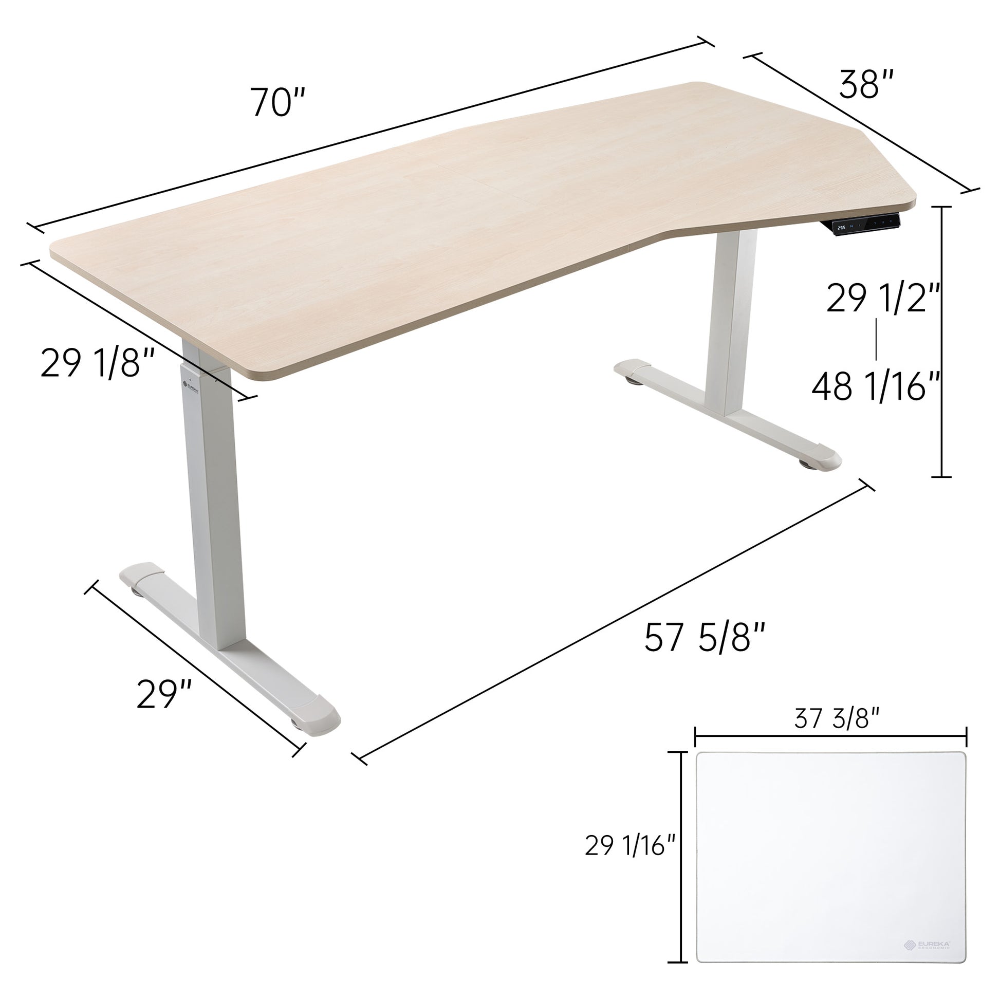 Eureka Ergonomic 70-Inch Heptagon Standing Desk With Dimensions and Wood Veneer Finish, Height Adjustable Desk.