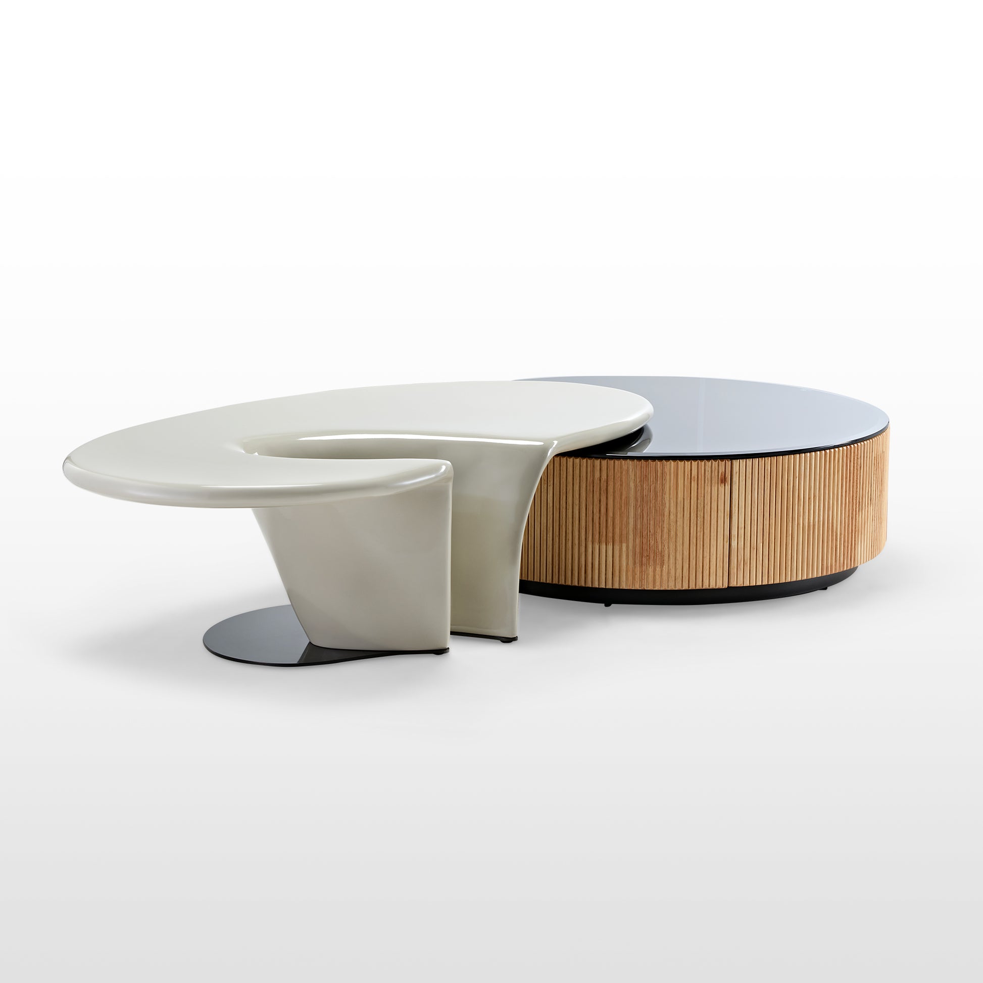 Modern Coffee Table Set With White and Wood. Contemporary Living Room Furniture.