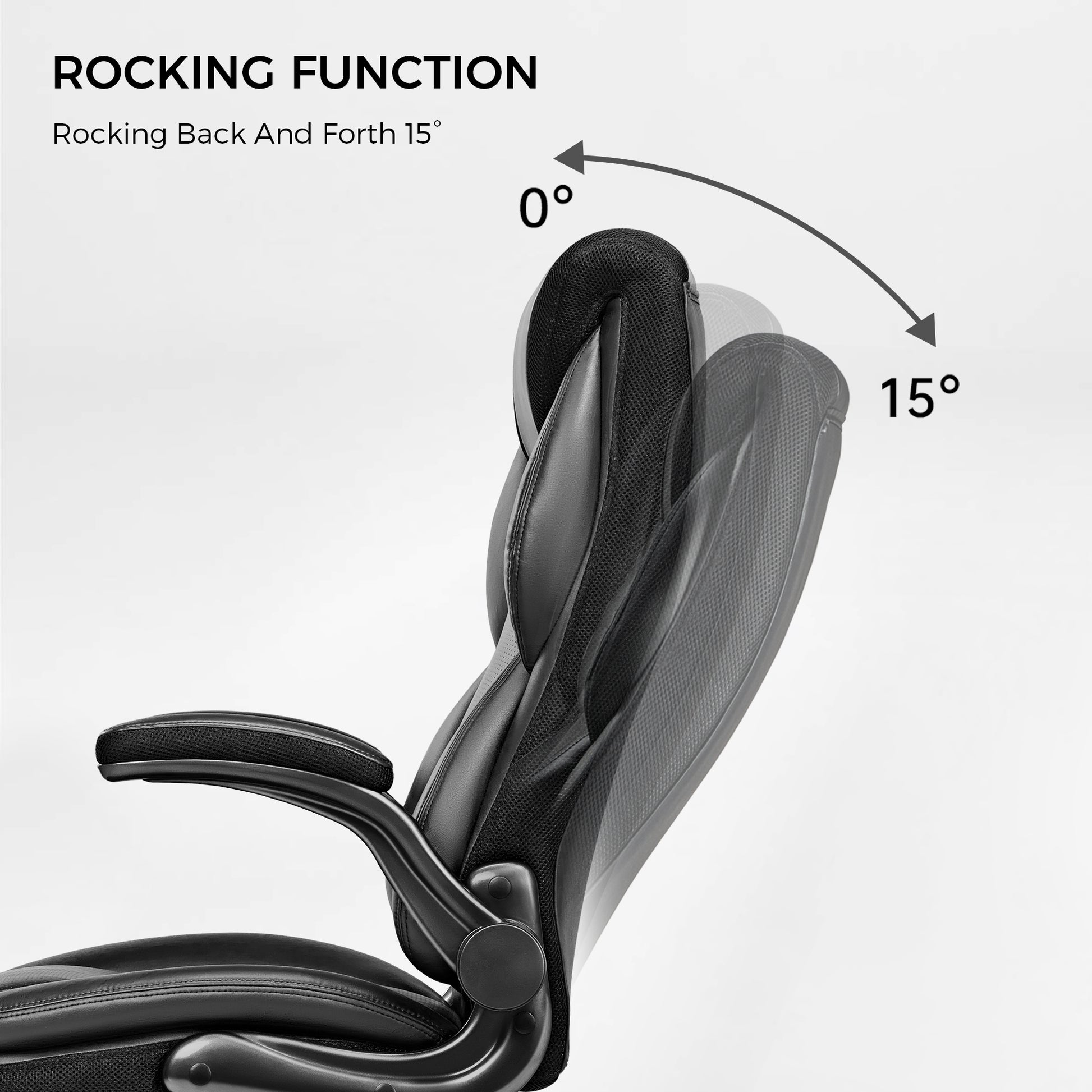 Eureka Ergonomic Galene cream faux leather office chair rocking feature, 0 to 15 degree tilt range.