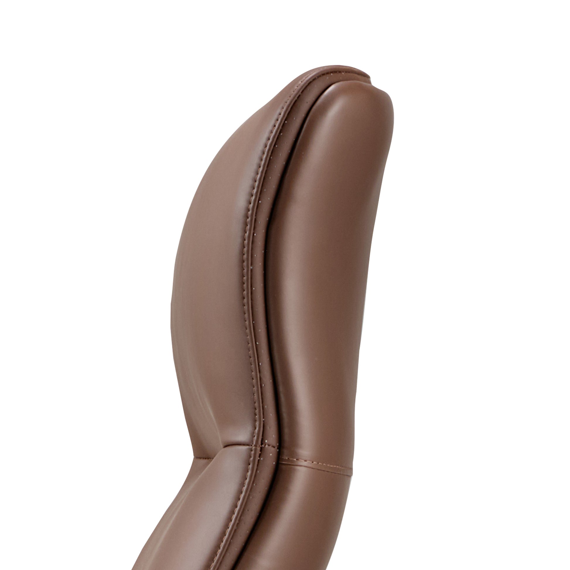 Royal Slim Executive Office Chair Detail: Brown Leather Backrest With Stitching, Ergonomic Design.