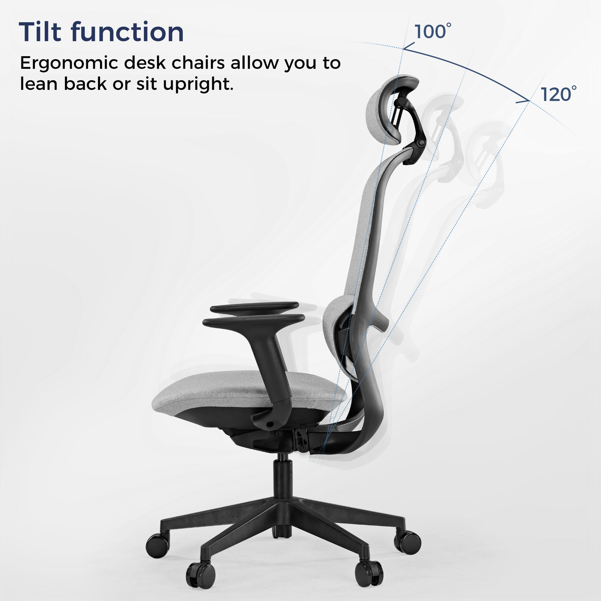 Skylar Modern Mesh Office Chair With Tilt Function Demonstration, Showcasing 100-120 Degree Adjustment for Ergonomic Comfort.
