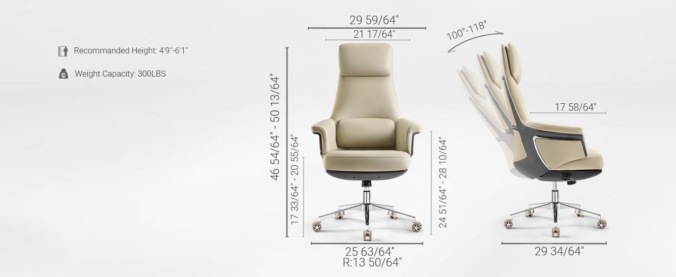 Eureka Ergonomic Royal Renee, Leather Executive Office Chair Dimension