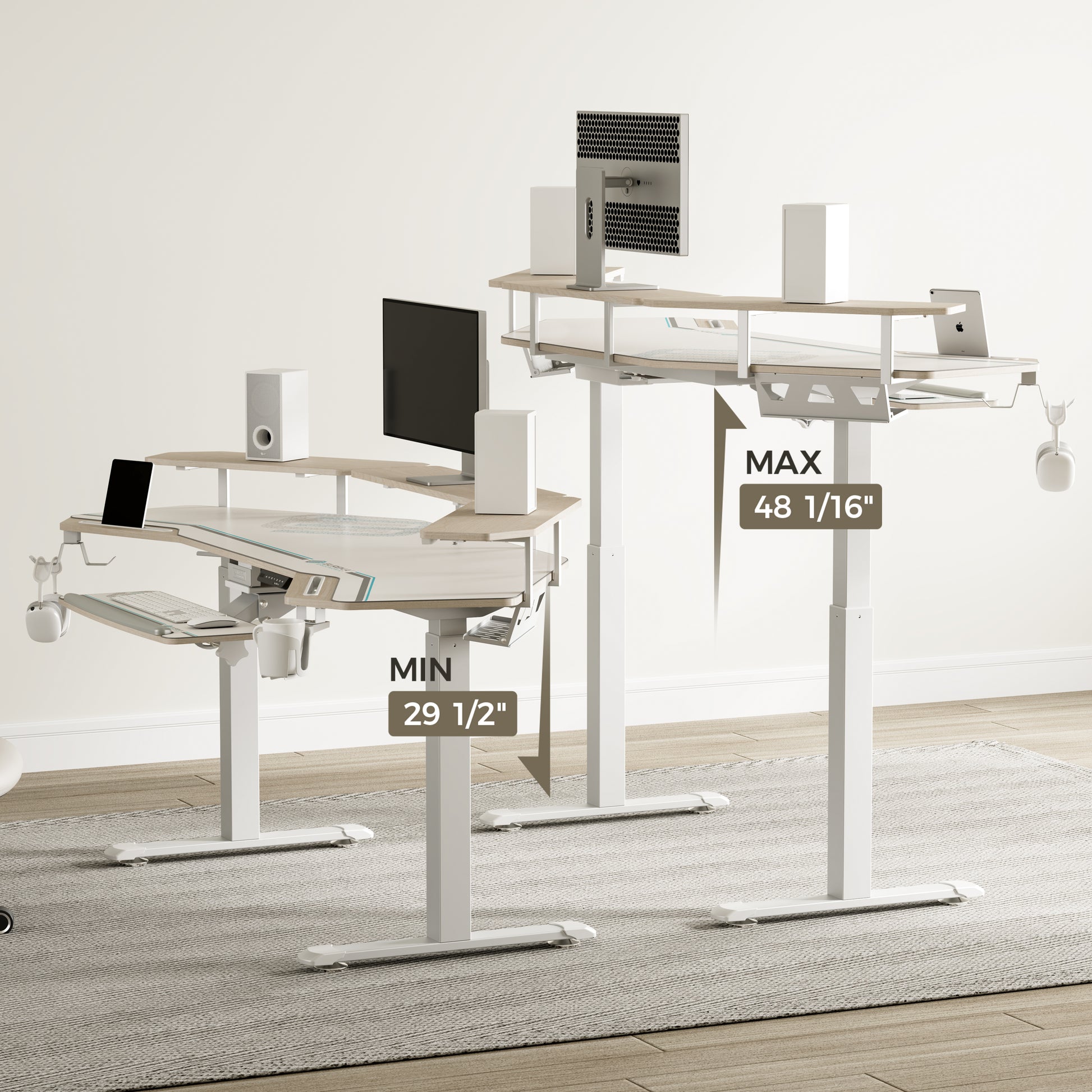 Eureka Ergonomic Aero Pro Wing-Shaped Standing Desk, Height Adjustable With Max 48 1/16 and Min 29 1/2 Settings.