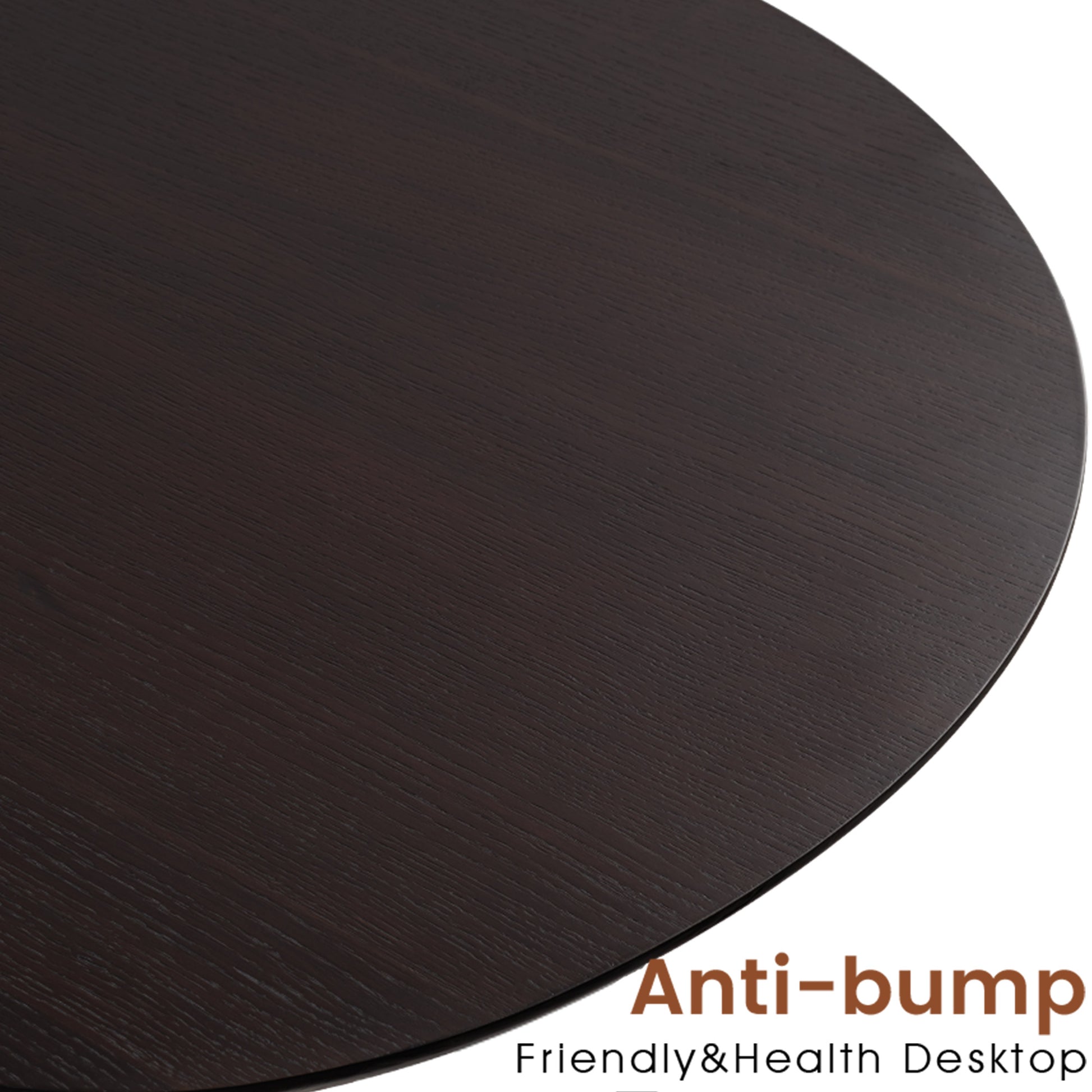 Close-Up of Cashew Shape Standing Desk With Dark Brown Anti-Bump Desktop Surface, for Home Office.