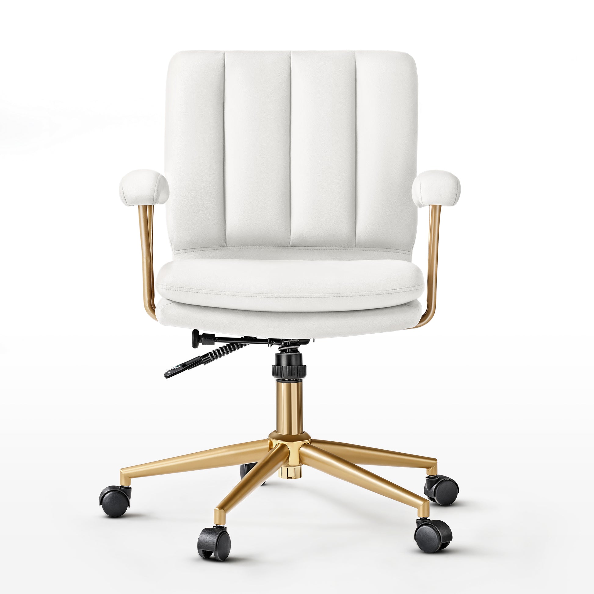 Adena Velvet Office Chair in White Velvet With a Gold Base. Office Chair for Modern and Glamorous Spaces.