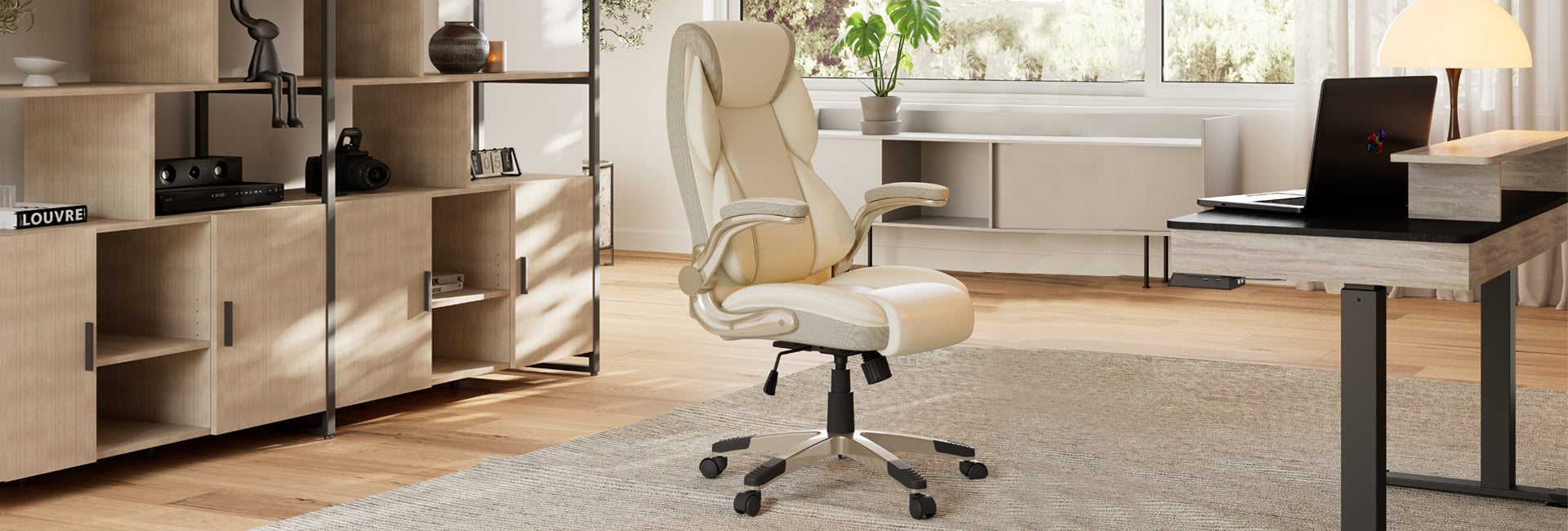 Galene, Home Office Chair, Brown, Breathable cushioned PU Leather Fabric, Roomy Home Office