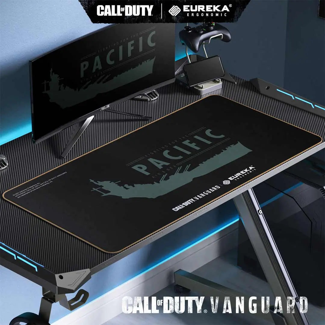 Call of Duty Vanguard Mousepad By Eureka Ergonomic With Pacific Design On a Gaming Desk.