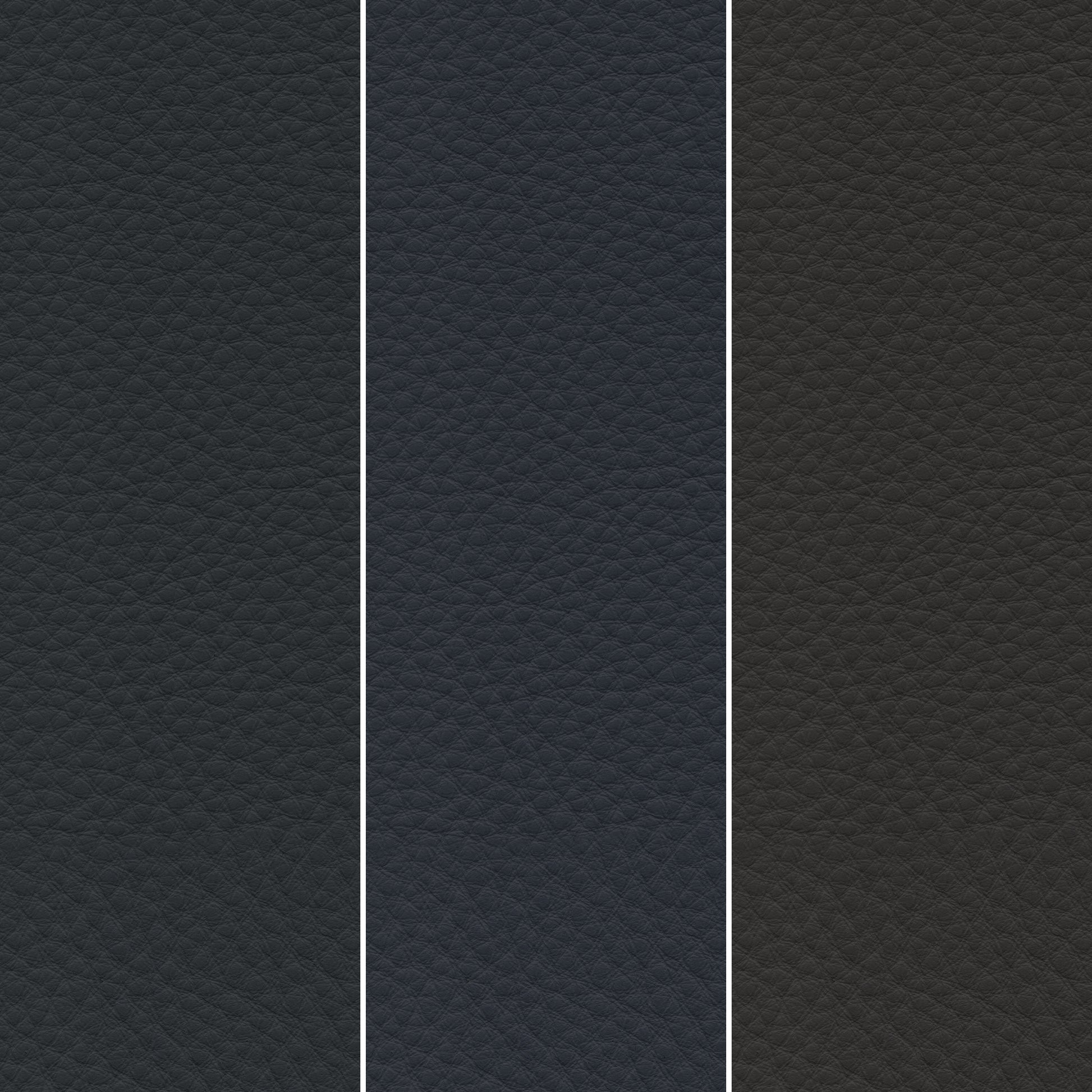 Elysian Blue Dining Chair Upholstery Options: Dark Gray, Blue, and Dark Brown Pu Leather Textures.