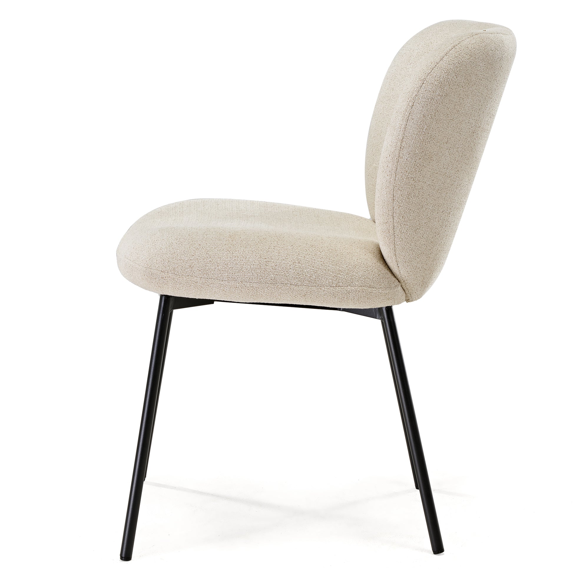 Sage Upholstered Dining Chair in Off-White With Black Metal Legs. Modern Design.