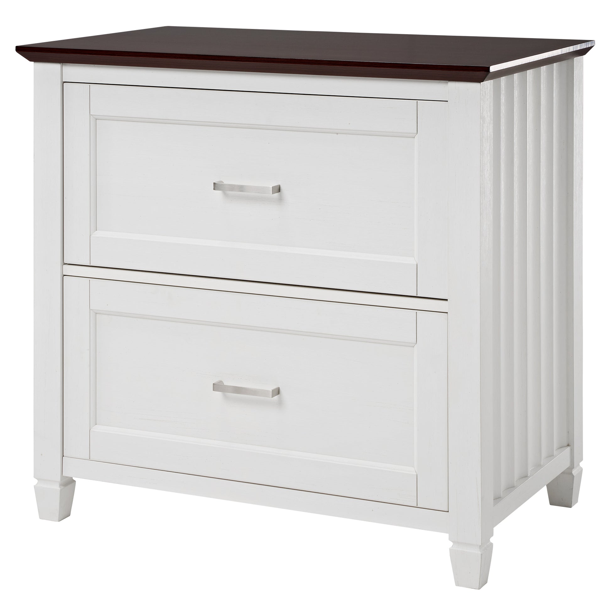 Eureka Ergonomic Ark Es 29 White File Cabinet With Brown Top.