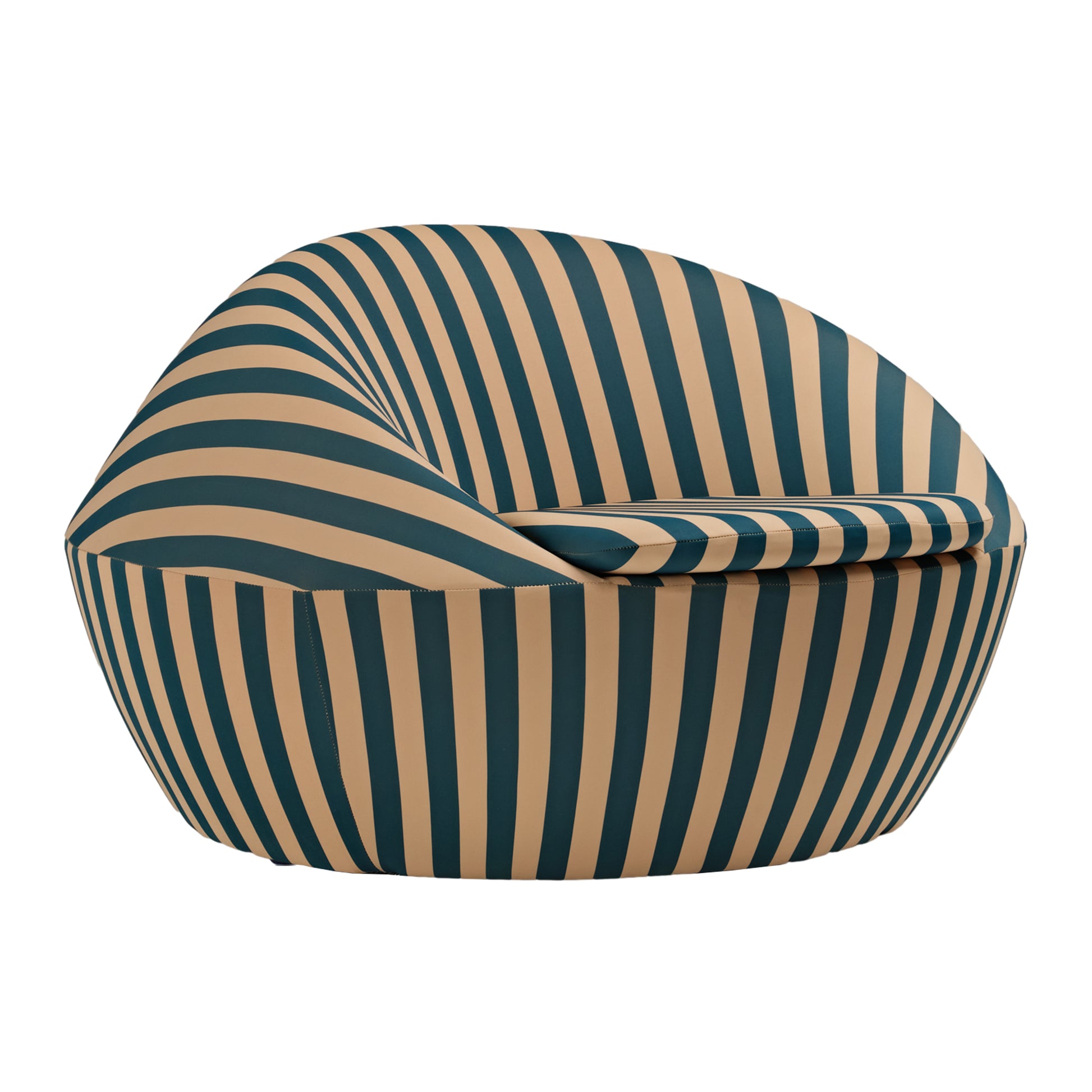 Modern Lounge Chair With Teal and Beige Stripes. Contemporary Design and Sustainable Comfort.