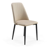 Off-White Chester Dining Chair With Black Legs, Pu Leather Upholstered for Dining Room.