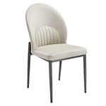 Off-White Leather Dining Chair With Black Metal Legs. Modern Minimalist Design, Set of 2 Chairs.
